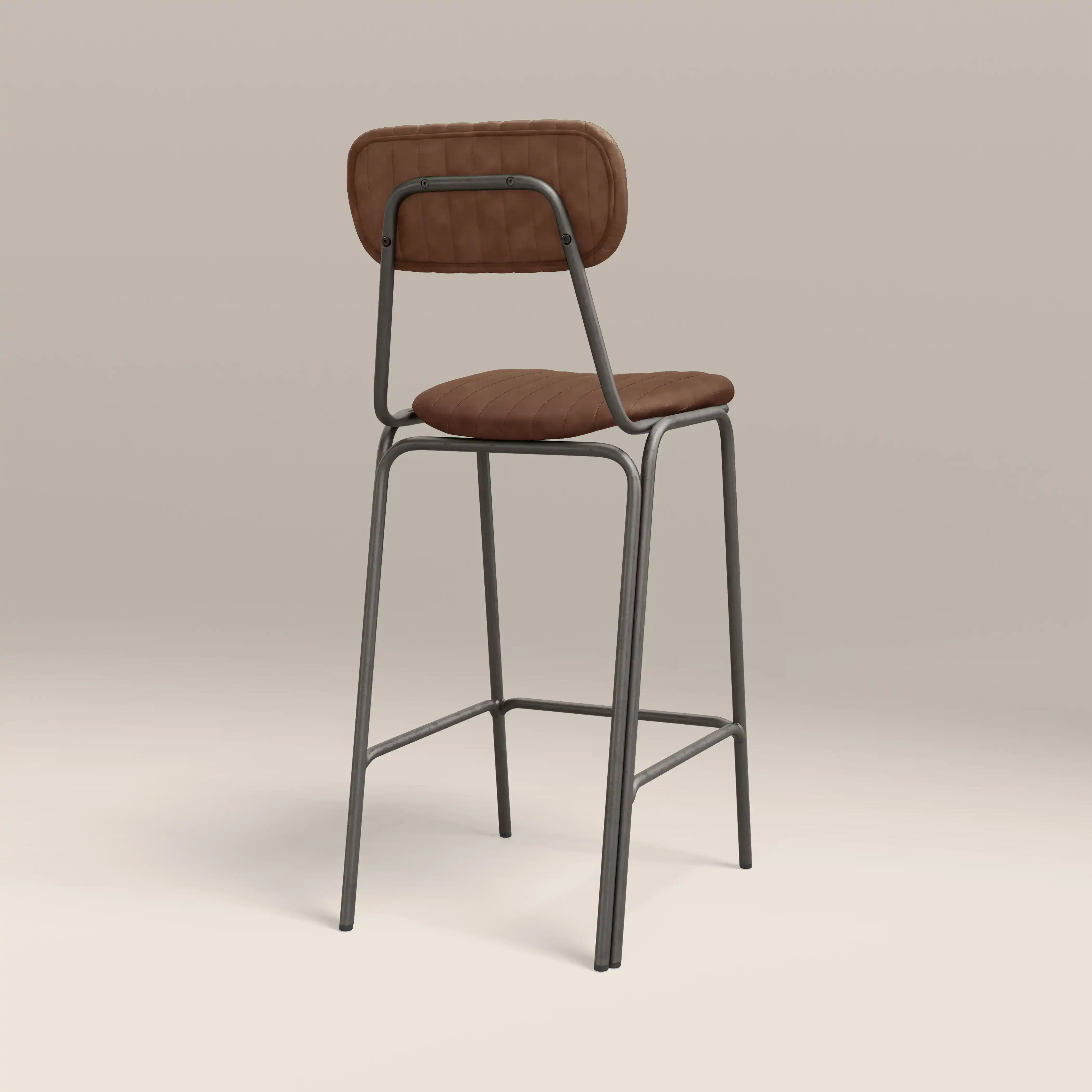 Boston Bar Stool With Backrest | Tan Faux Leather & Gunmetal - Image 4