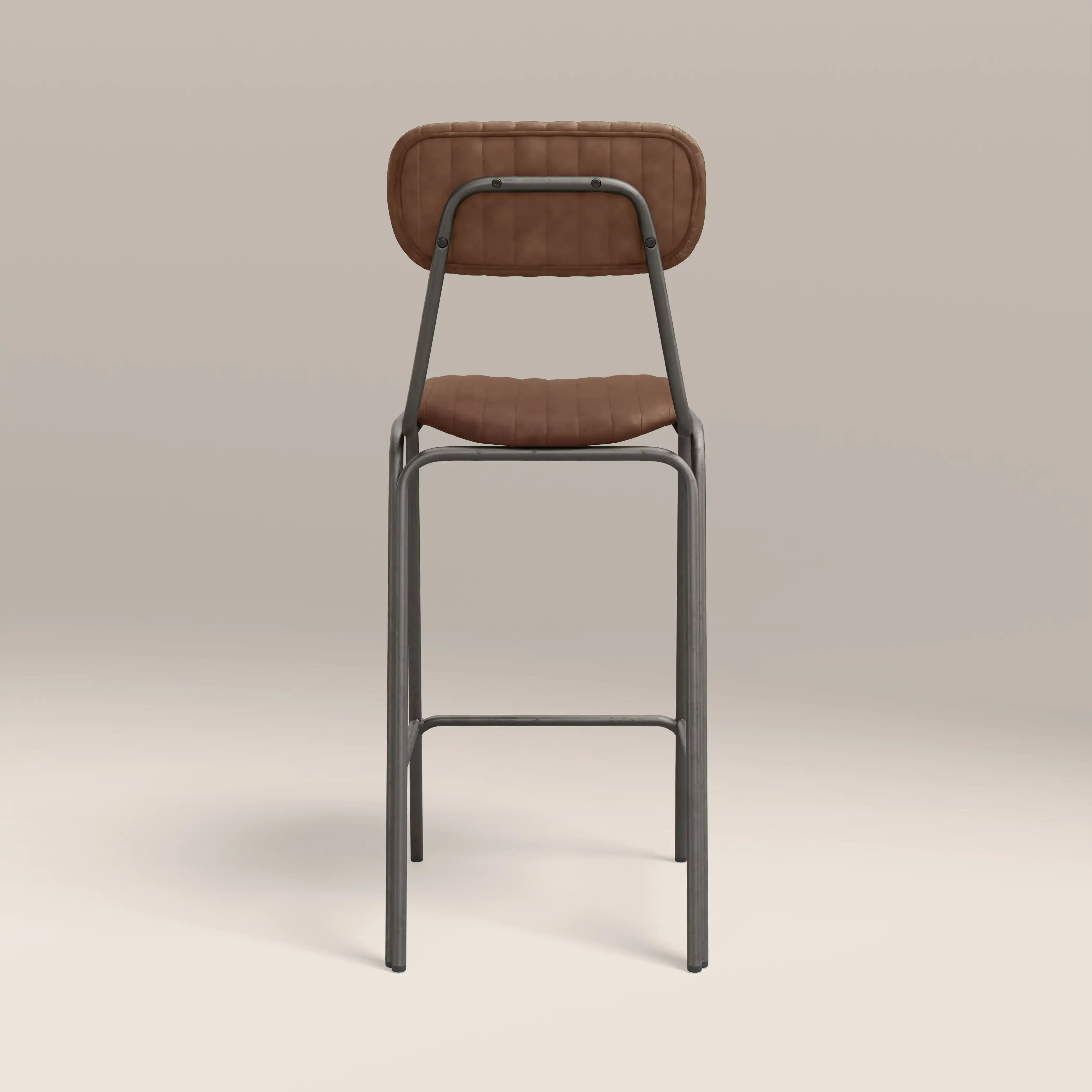 Boston Bar Stool With Backrest | Tan Faux Leather & Gunmetal - Image 5