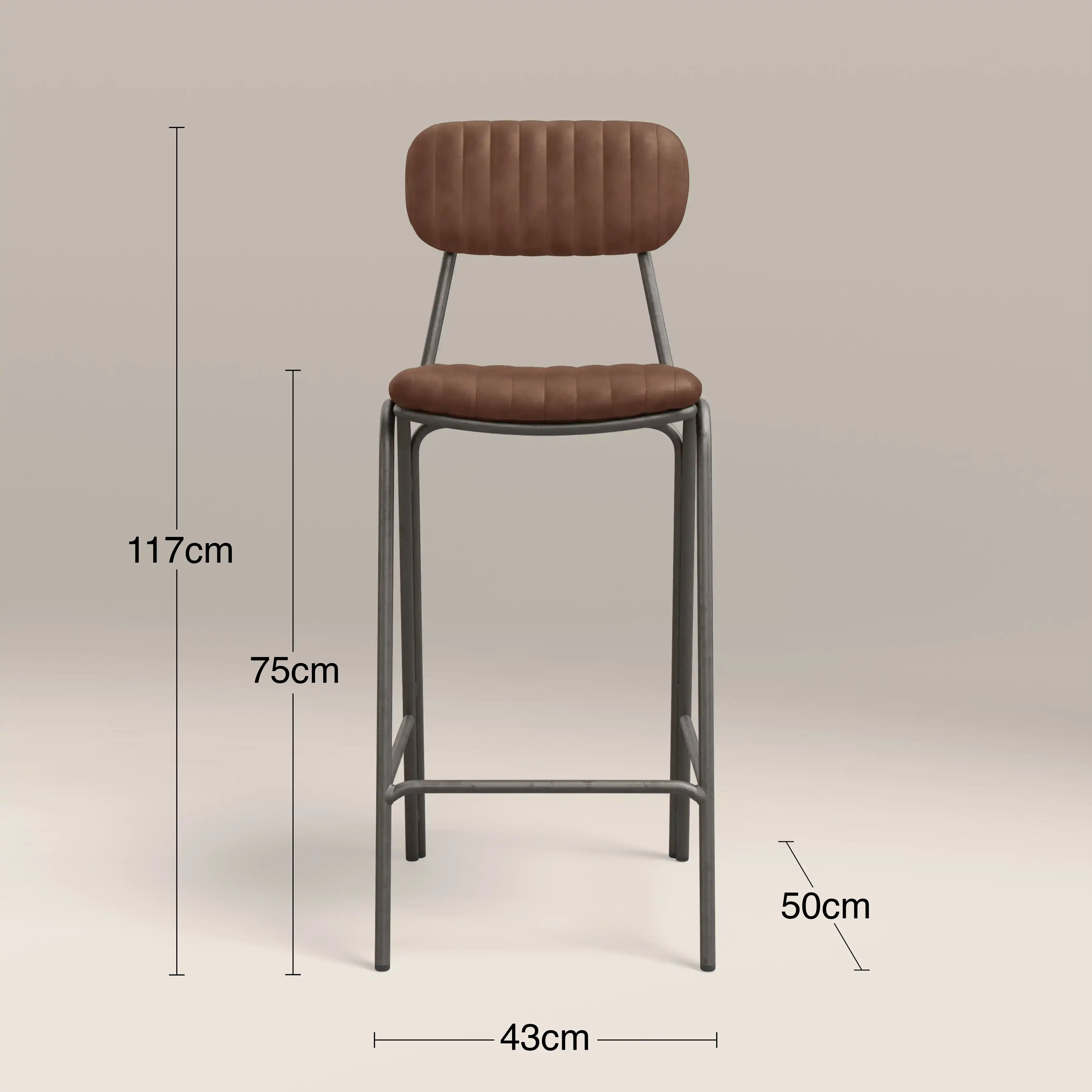 Boston Bar Stool With Backrest | Tan Faux Leather & Gunmetal - Image 6