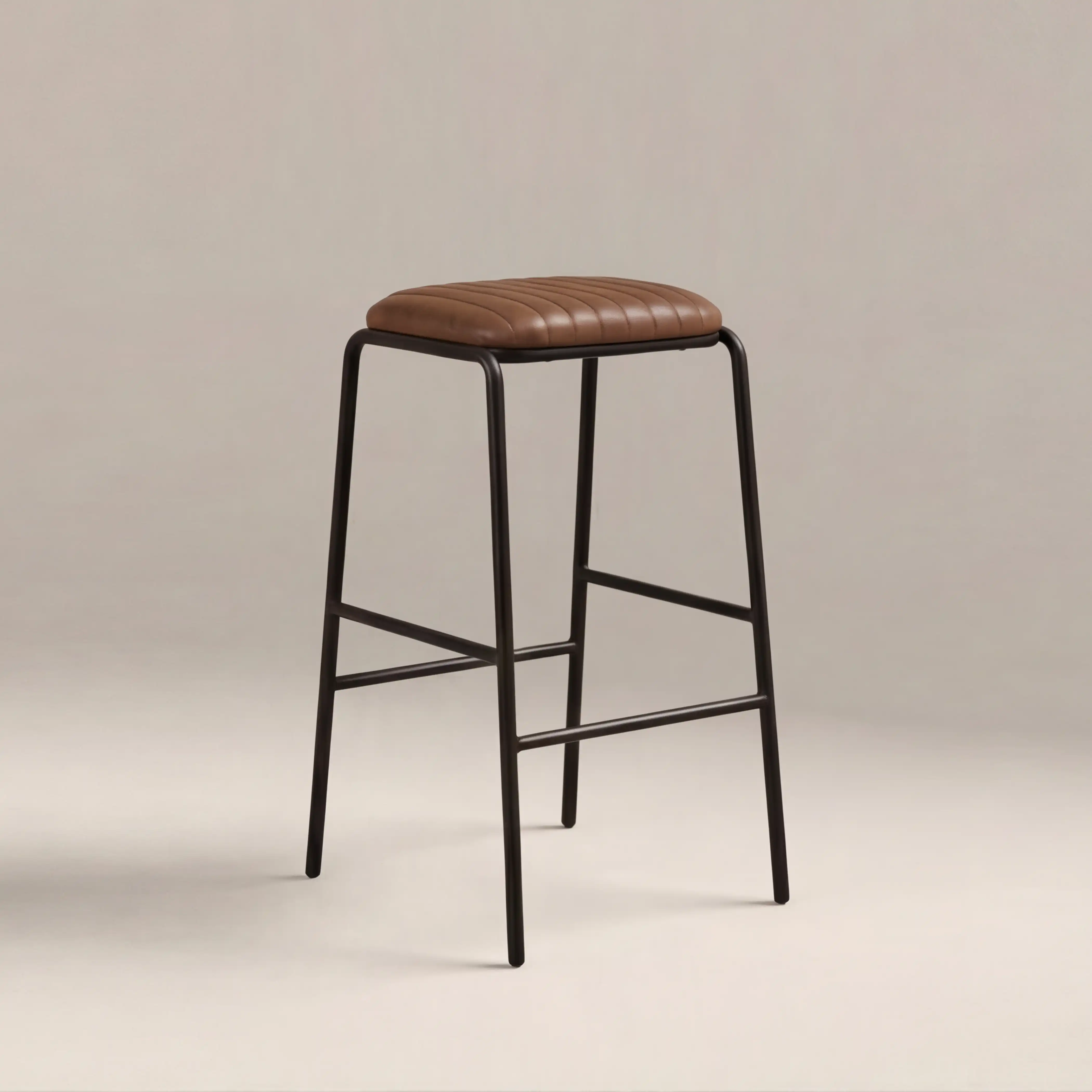 Boston Bar Stool | Vintage Tan Faux Leather & Black - Image 2