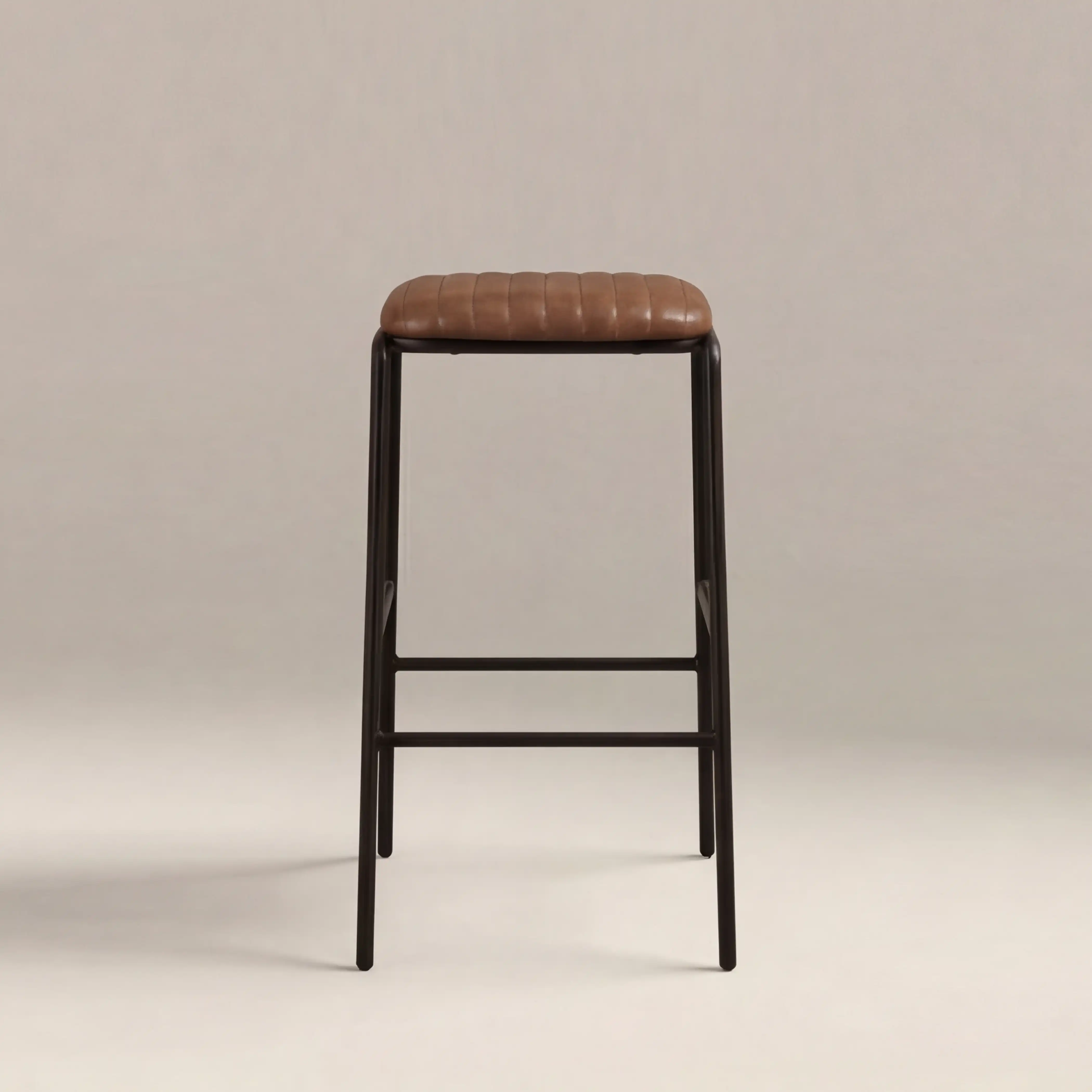 Boston Bar Stool | Vintage Tan Faux Leather & Black - Image 3