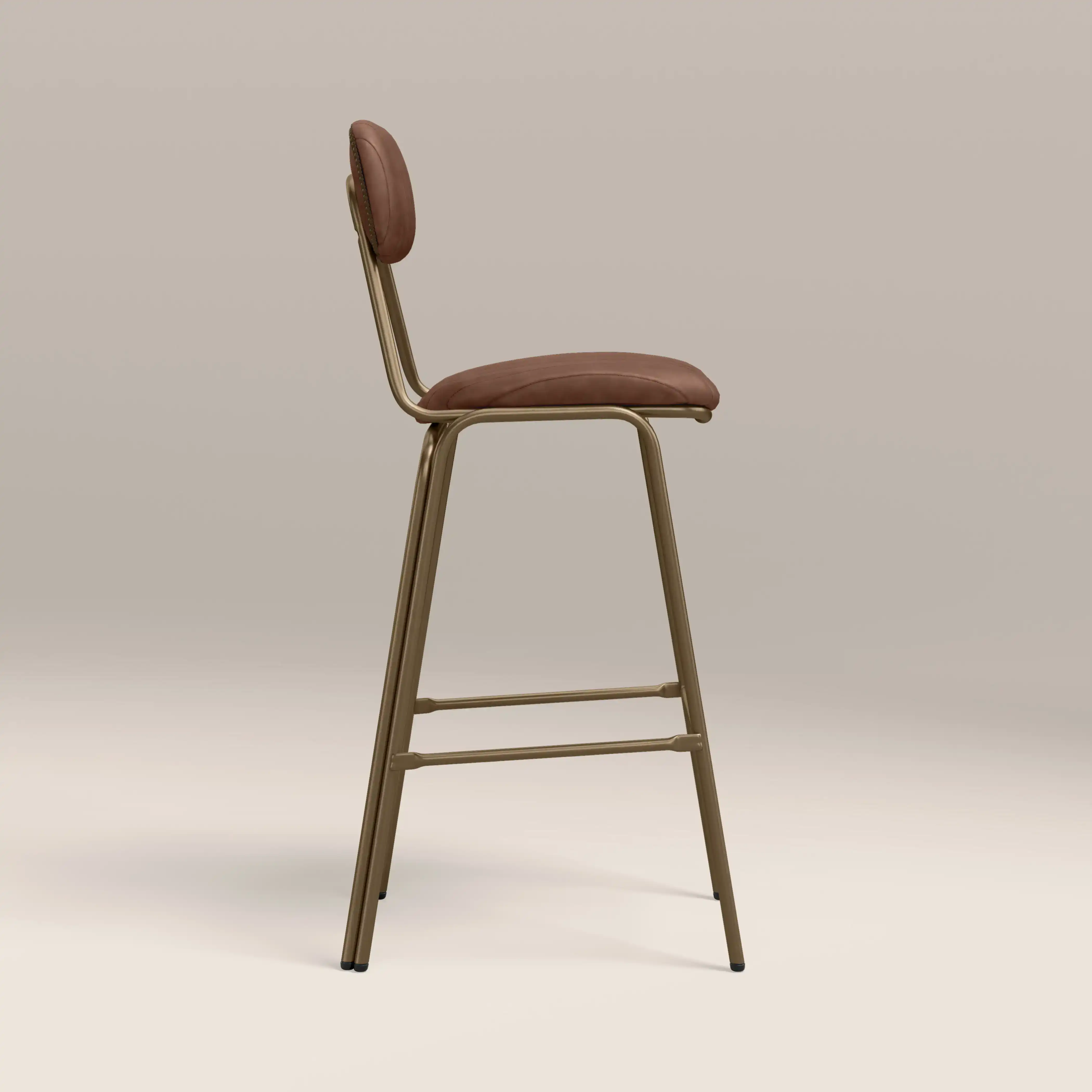 Boston Bar Stool With Backrest | Vintage Tan Faux Leather & Brass - Image 3