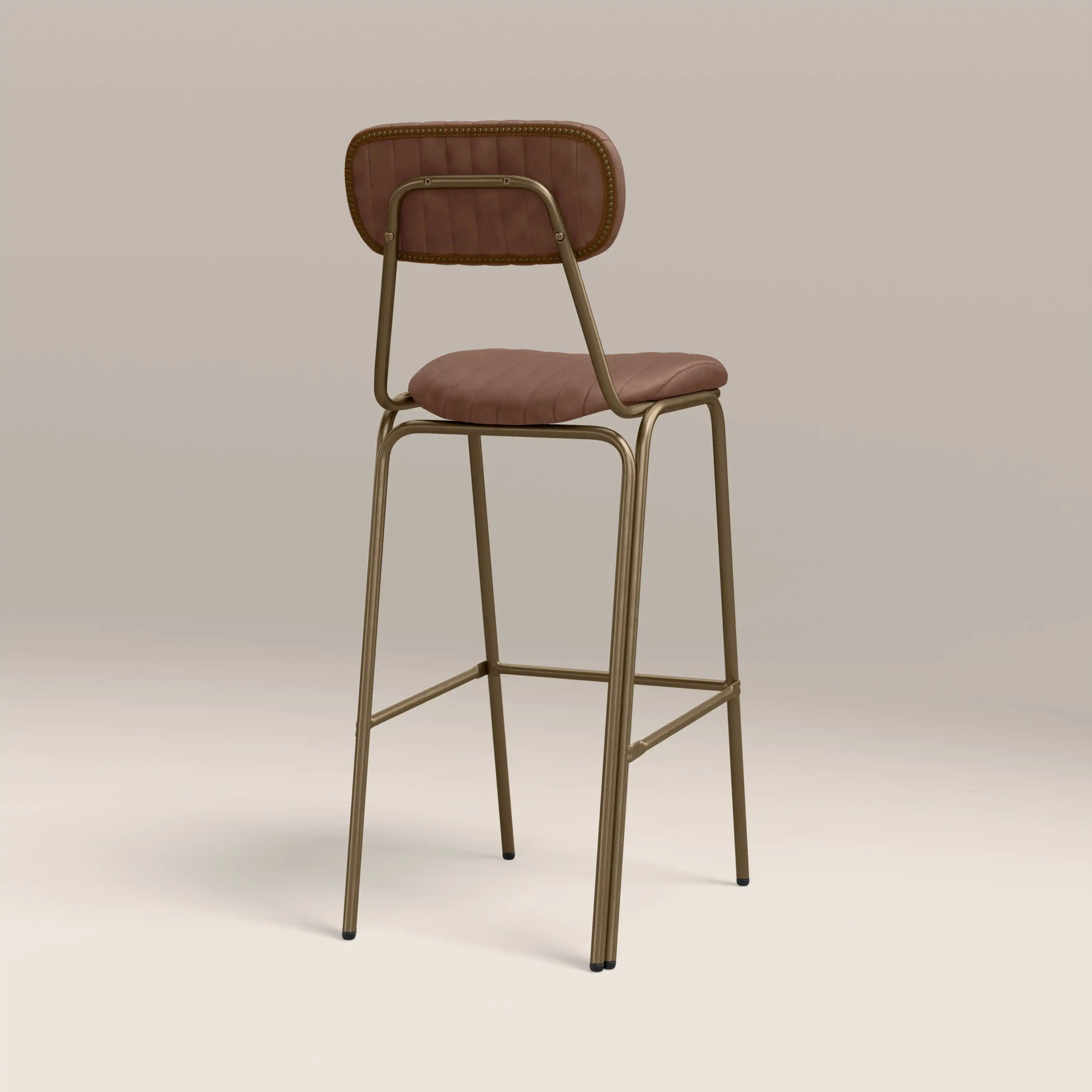 Boston Bar Stool With Backrest | Vintage Tan Faux Leather & Brass - Image 4