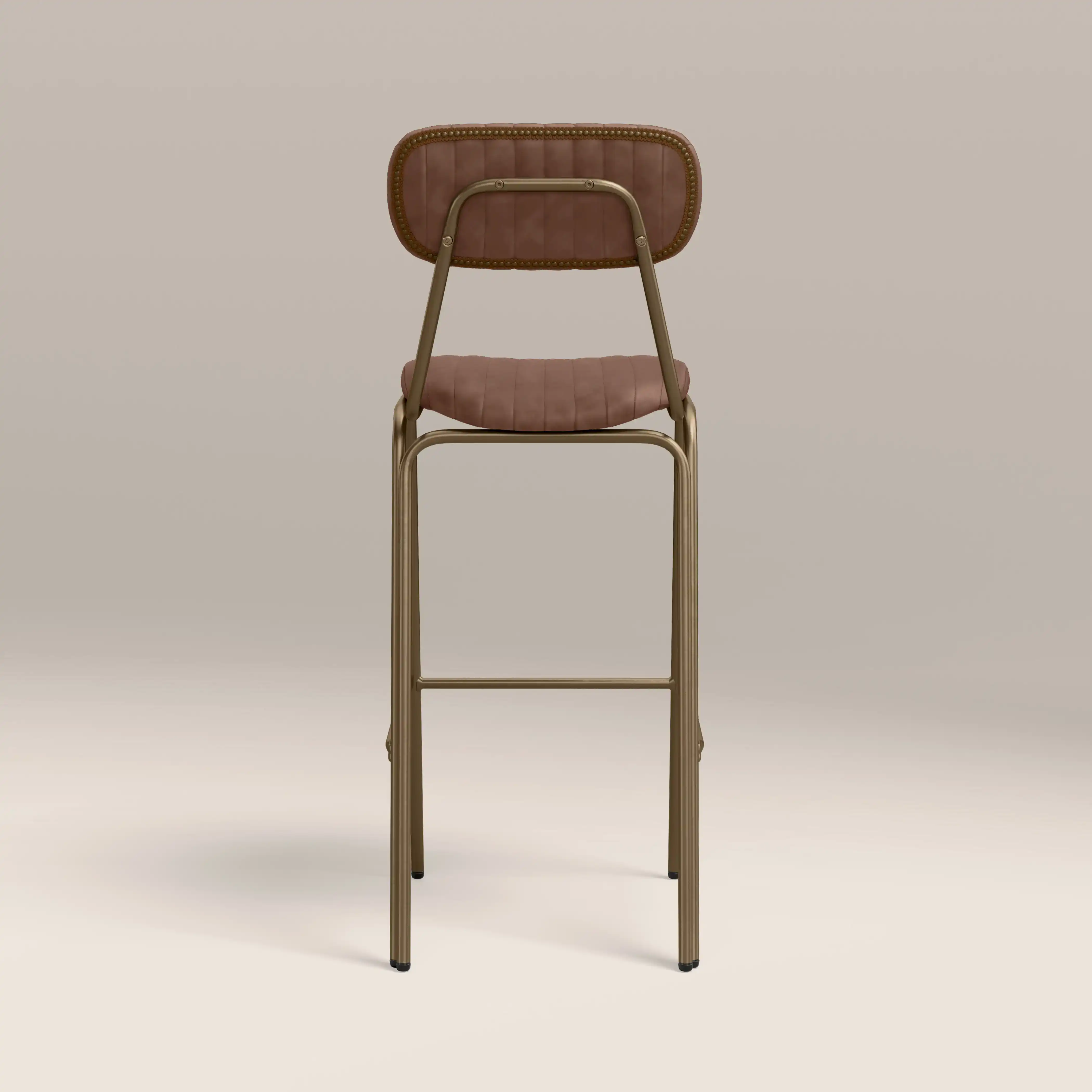 Boston Bar Stool With Backrest | Vintage Tan Faux Leather & Brass - Image 5