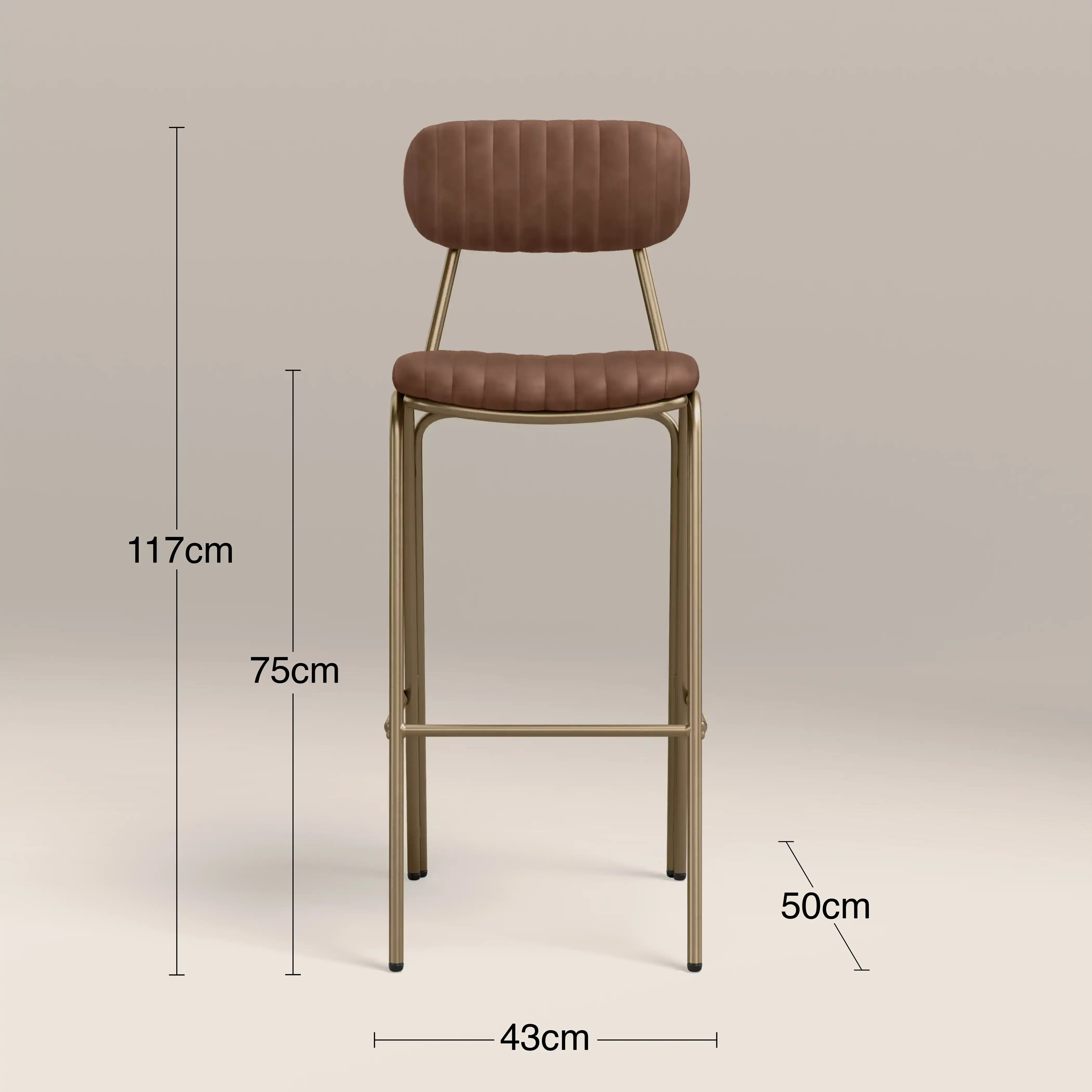 Boston Bar Stool With Backrest | Vintage Tan Faux Leather & Brass - Image 6