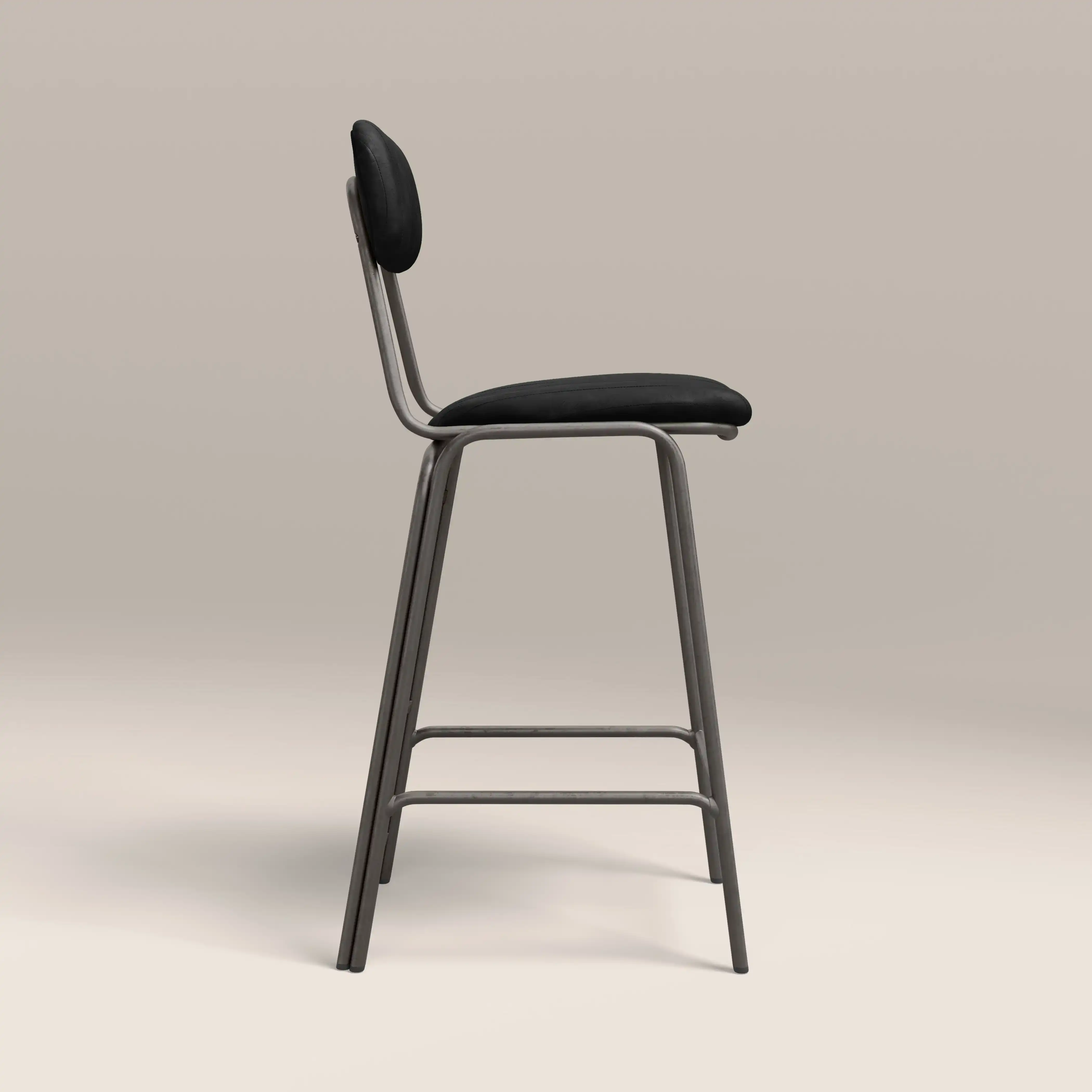 Boston Bar Stool With Backrest | Black Faux Leather & Gunmetal - Image 3