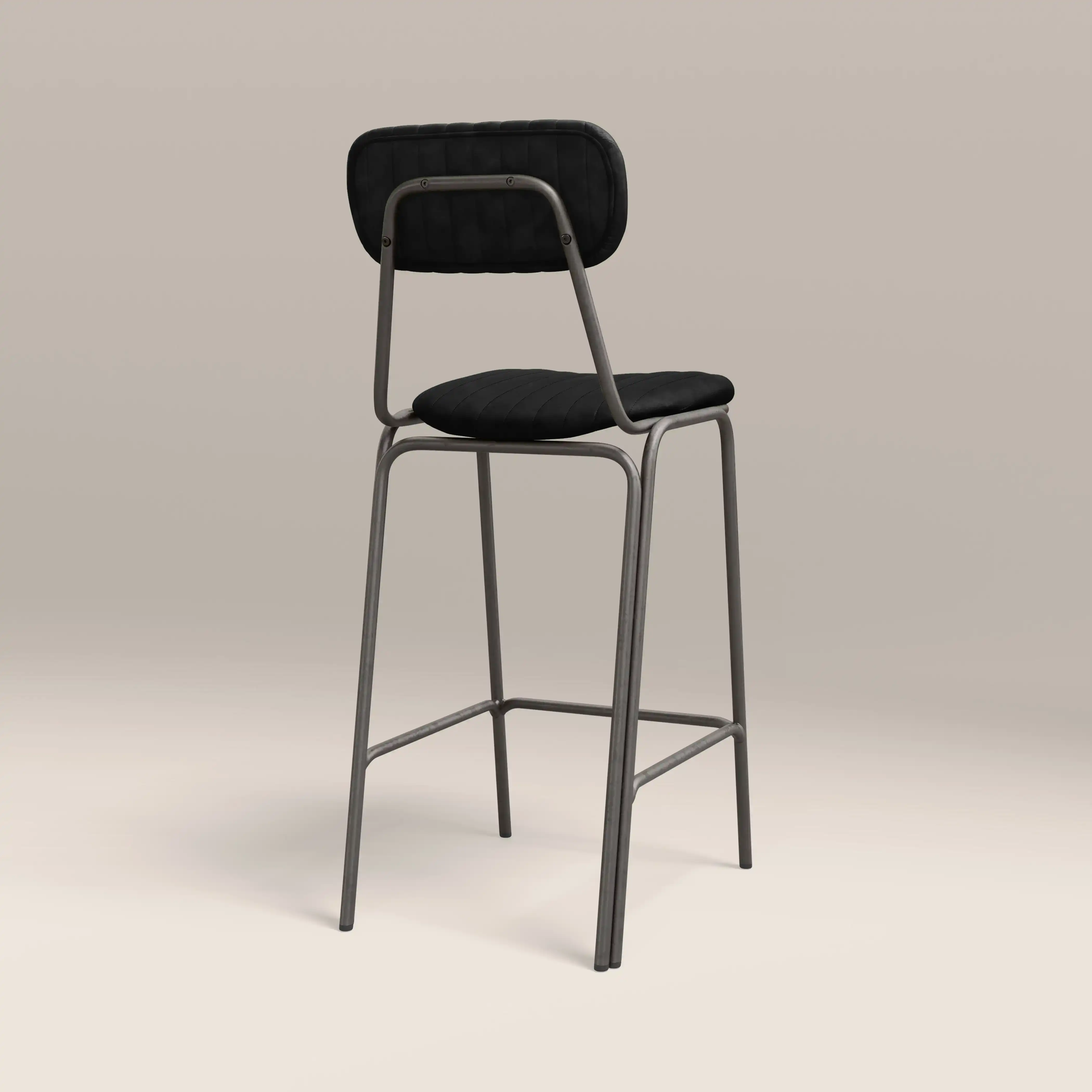 Boston Bar Stool With Backrest | Black Faux Leather & Gunmetal - Image 4