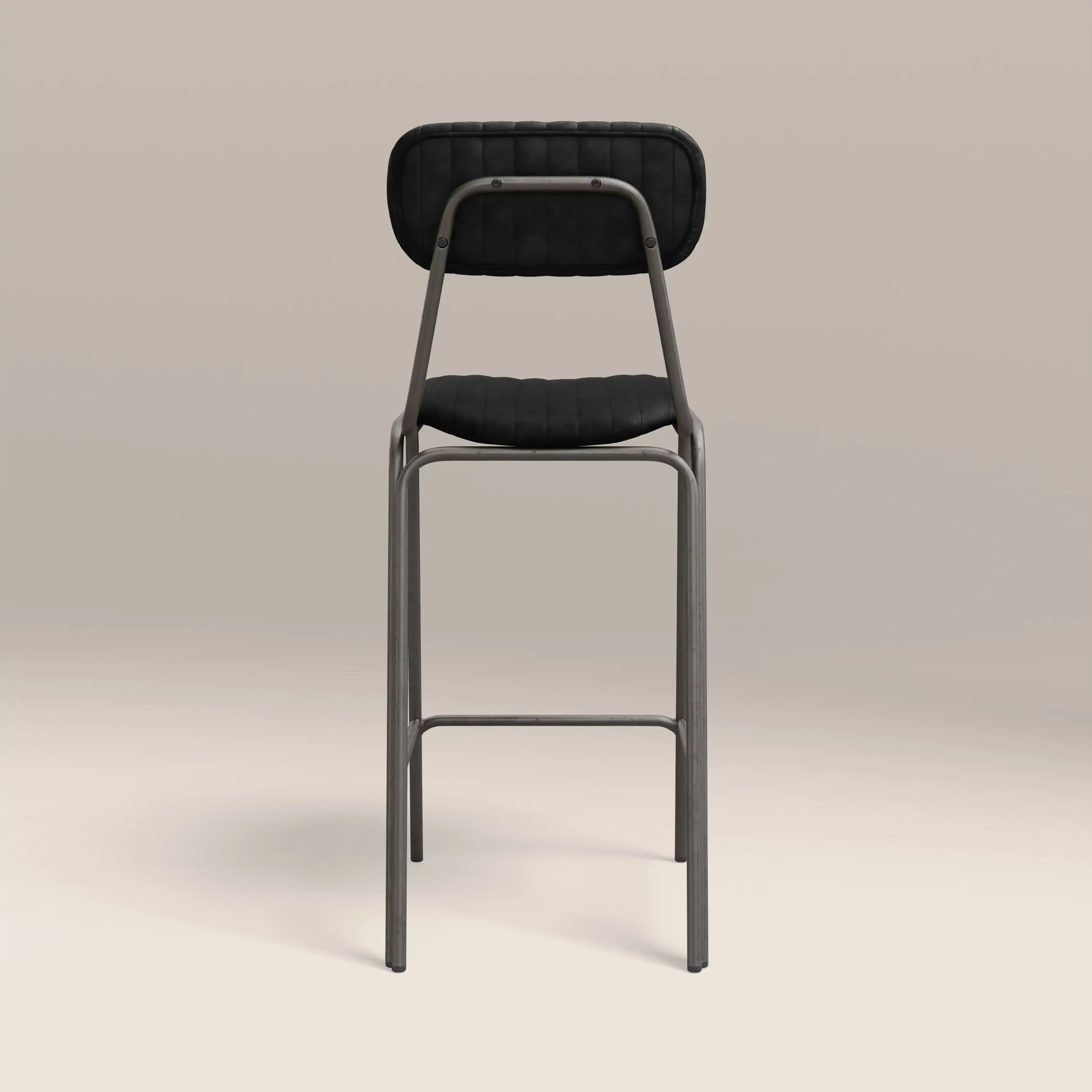 Boston Bar Stool With Backrest | Black Faux Leather & Gunmetal - Image 5