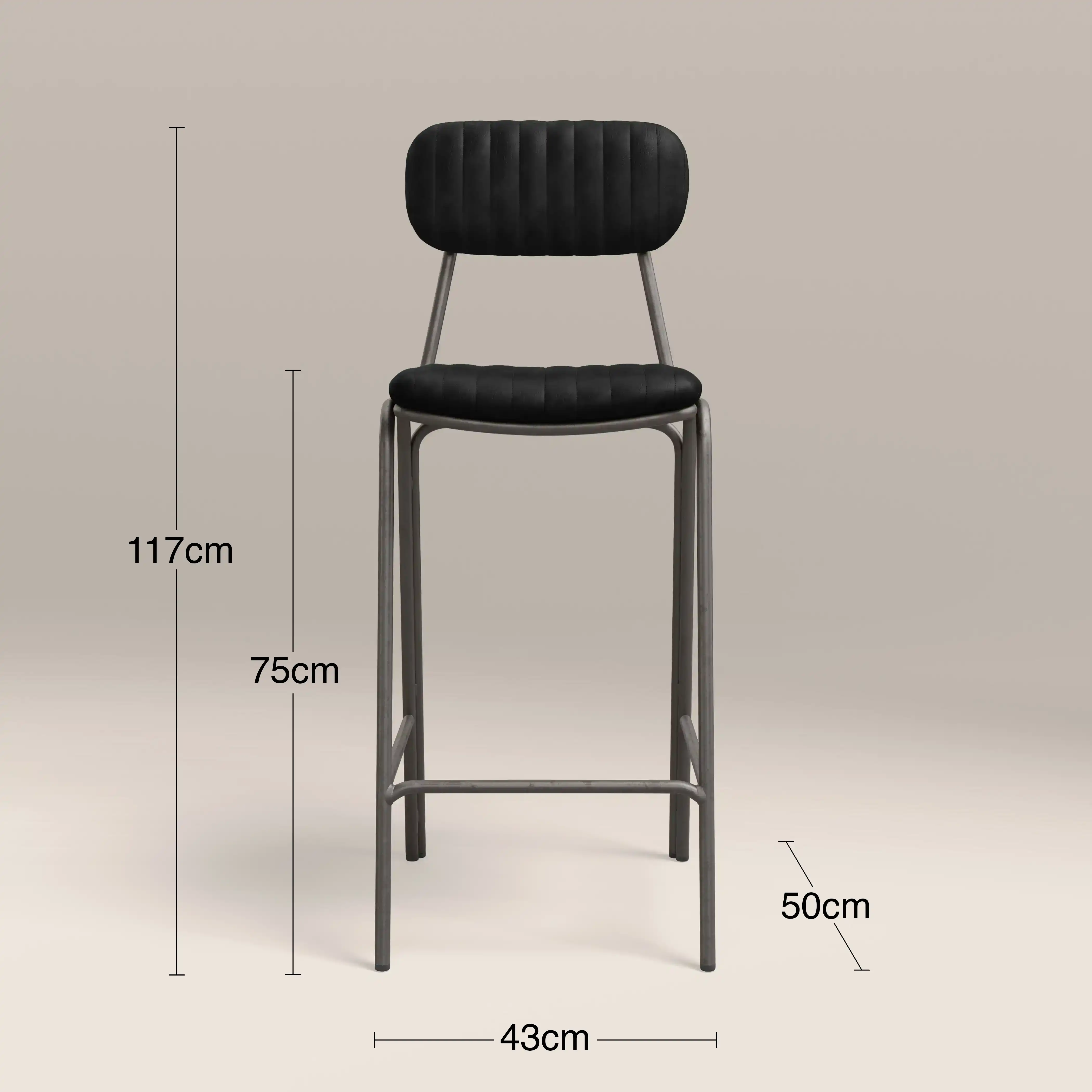 Boston Bar Stool With Backrest | Black Faux Leather & Gunmetal - Image 6
