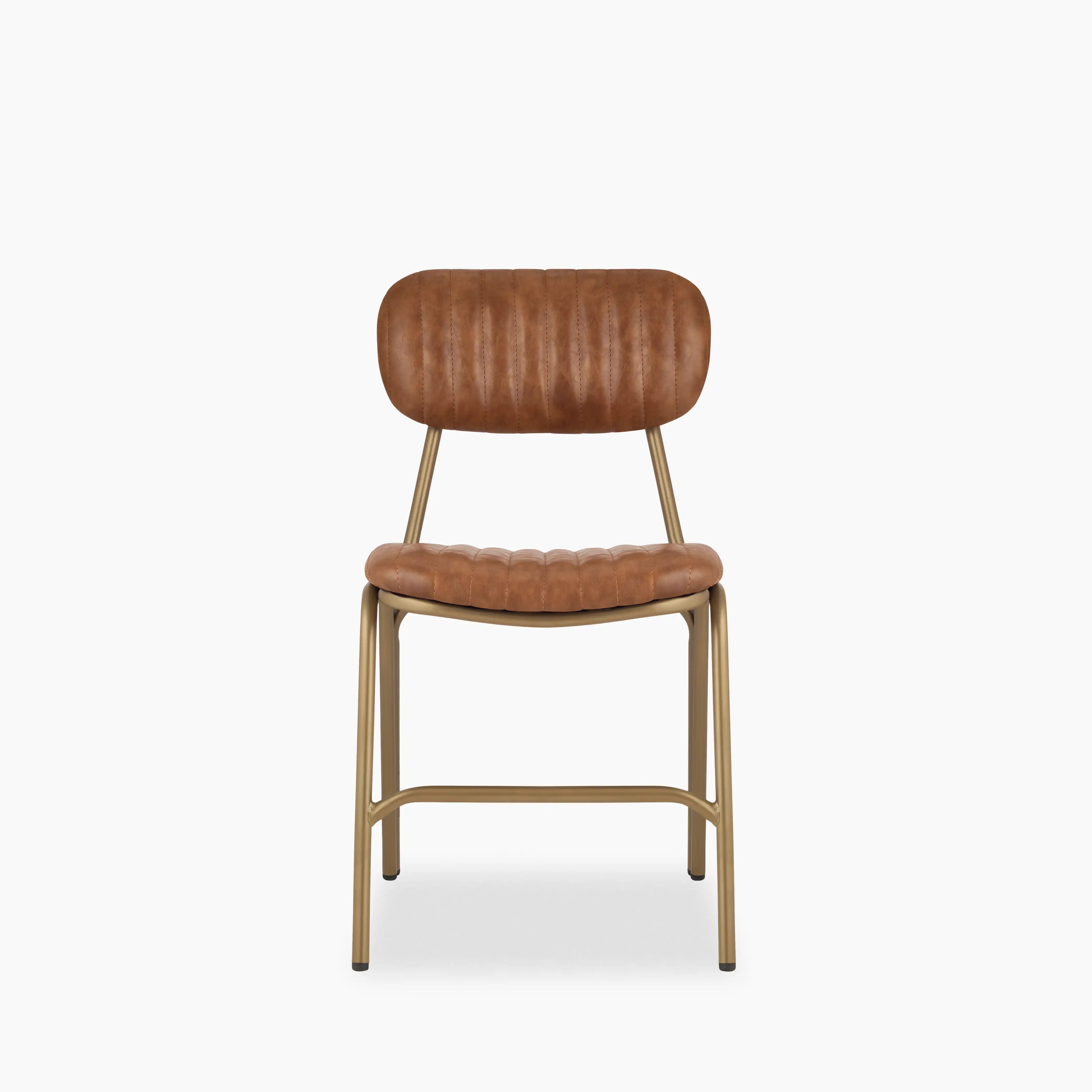 Boston Dining Chair | Vintage Tan Faux Leather & Brass - Image 2