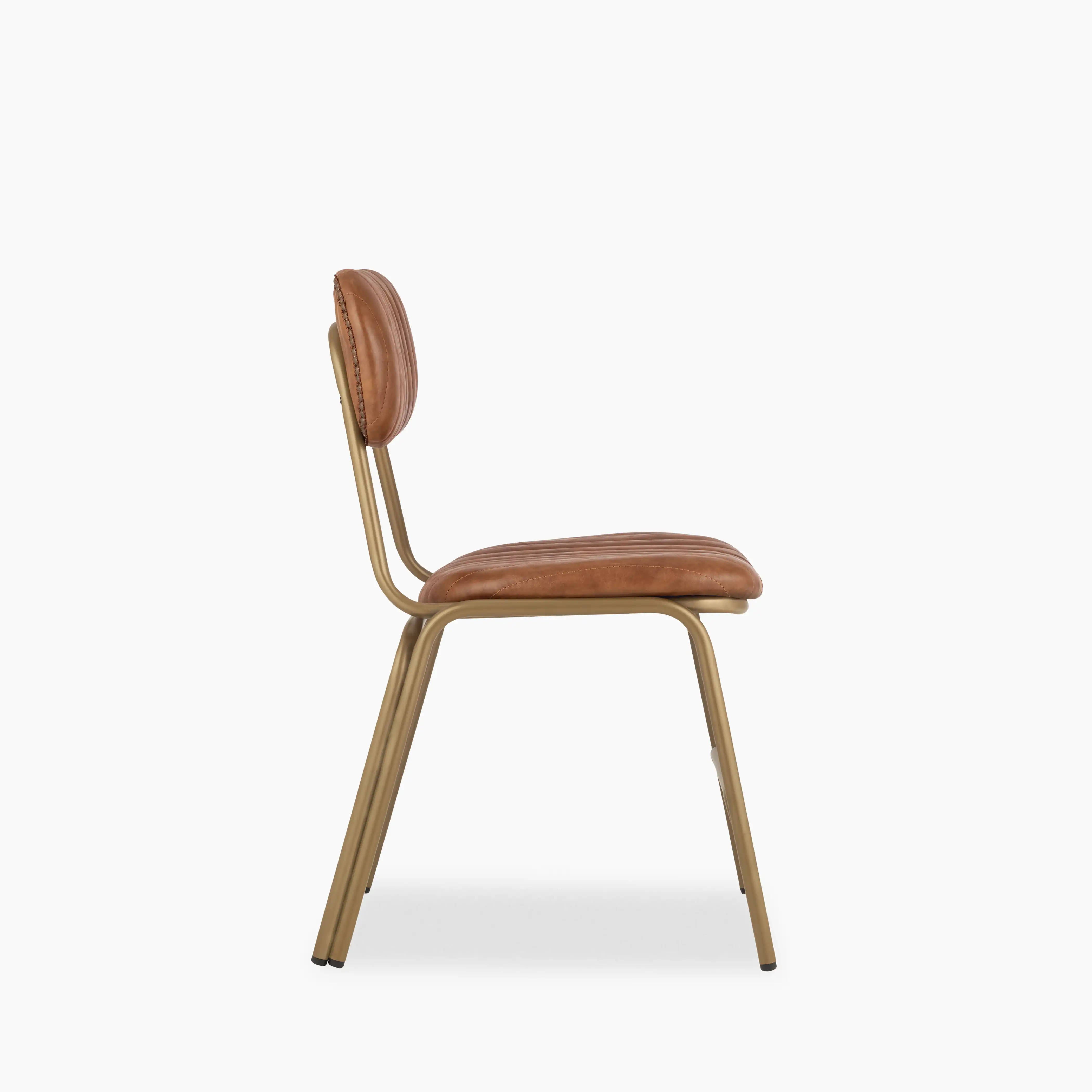 Boston Dining Chair | Vintage Tan Faux Leather & Brass - Image 3