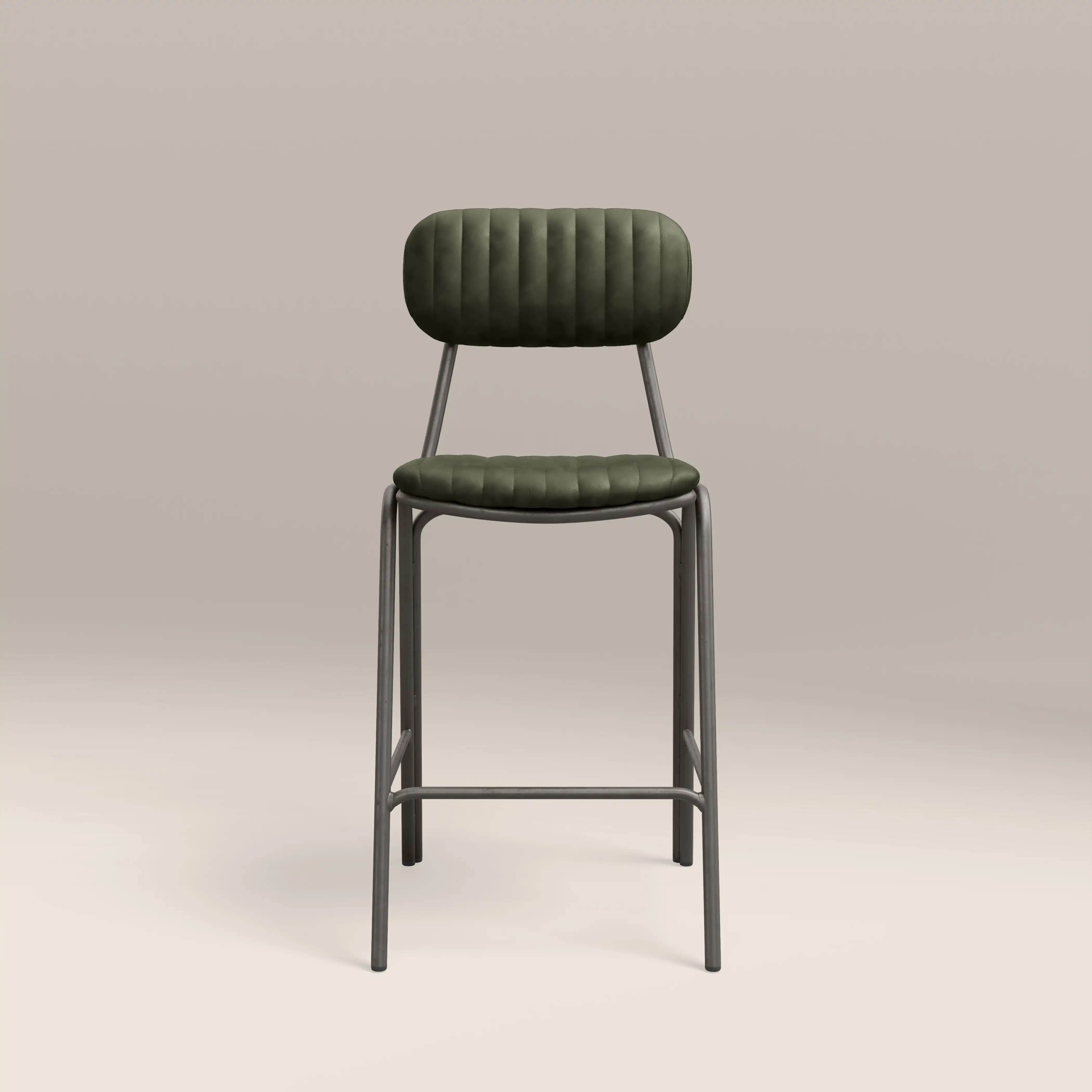 Boston Kitchen Stool With Backrest | Dark Green Faux Leather & Gunmetal - Image 4