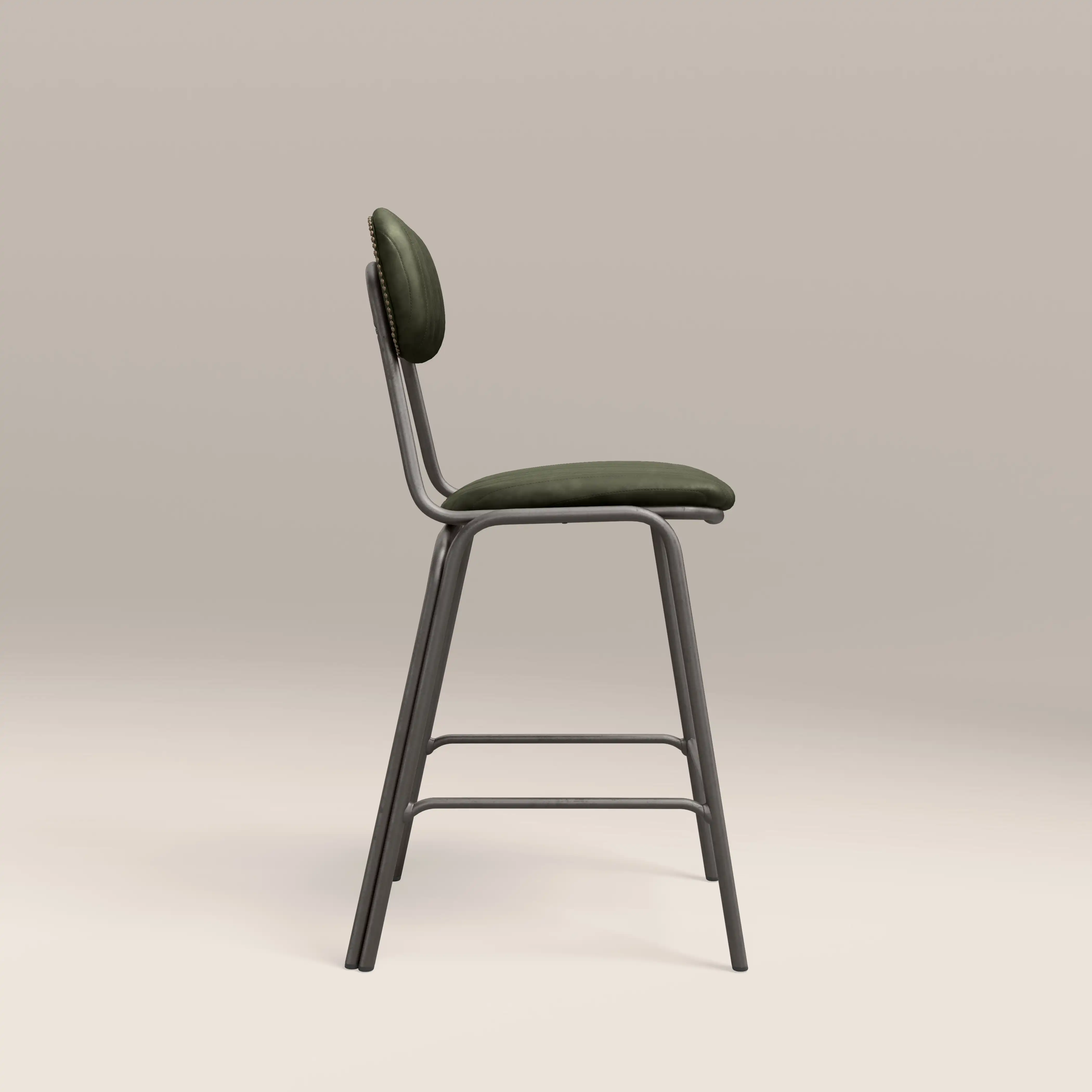 Boston Kitchen Stool With Backrest | Dark Green Faux Leather & Gunmetal - Image 5