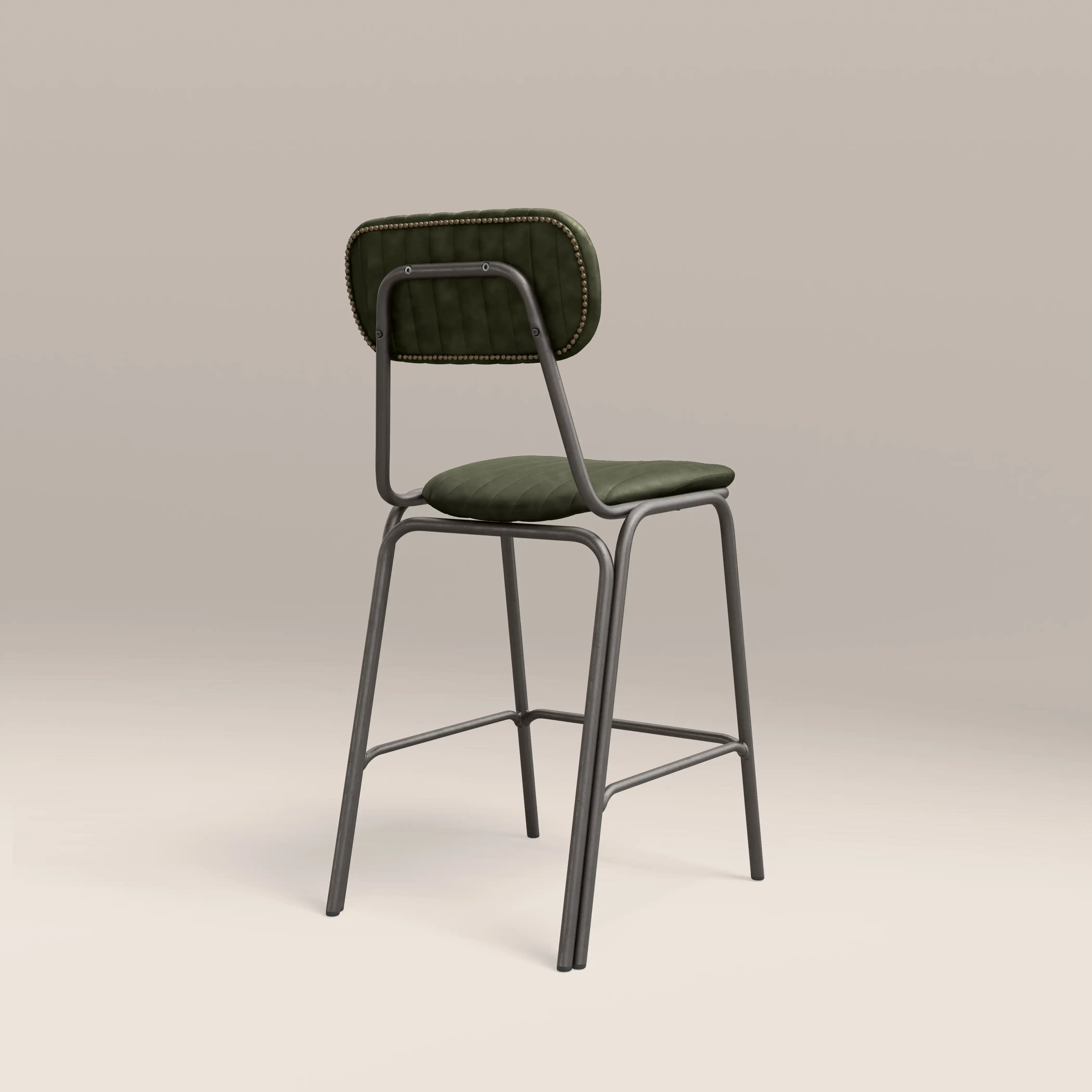 Boston Kitchen Stool With Backrest | Dark Green Faux Leather & Gunmetal - Image 6