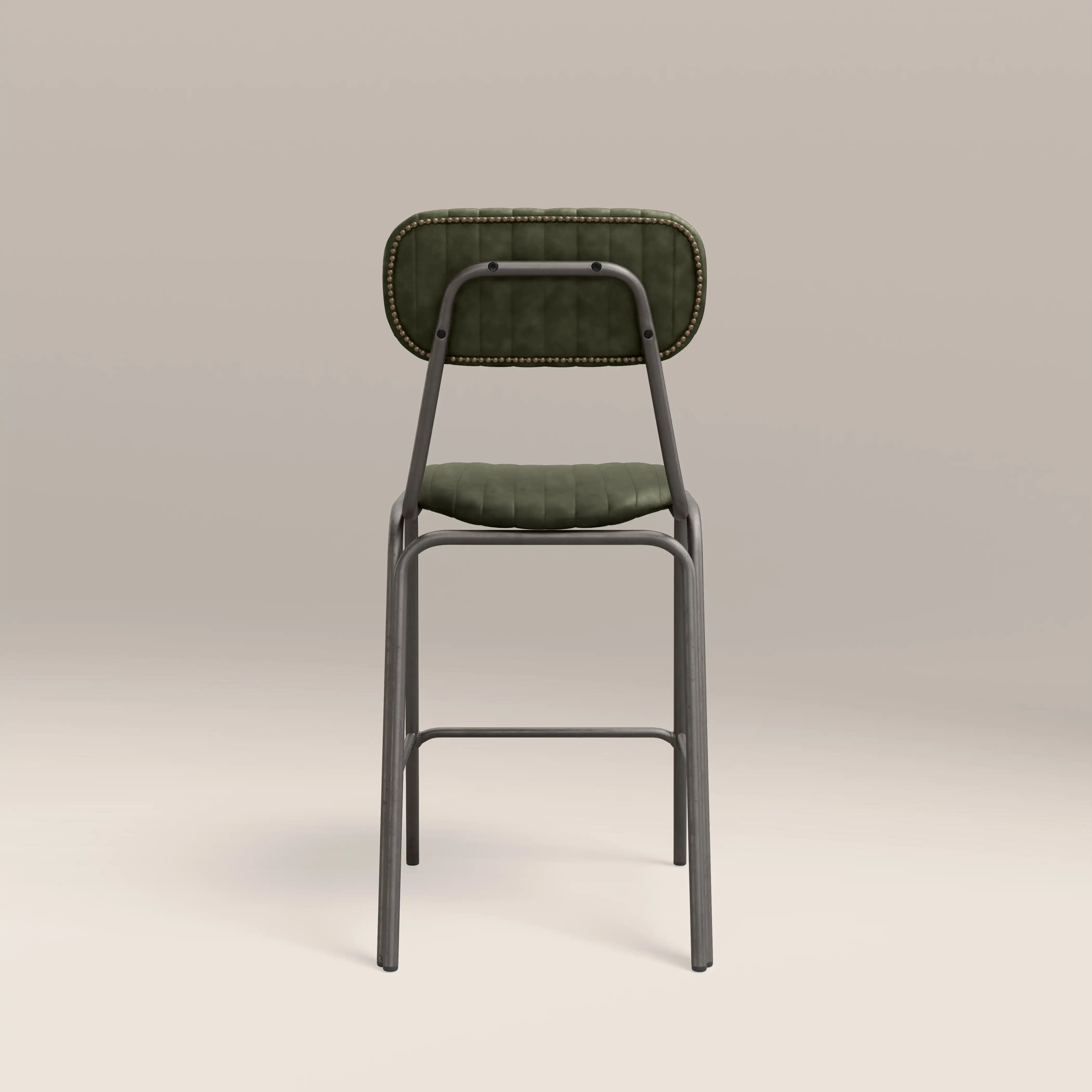 Boston Kitchen Stool With Backrest | Dark Green Faux Leather & Gunmetal - Image 7
