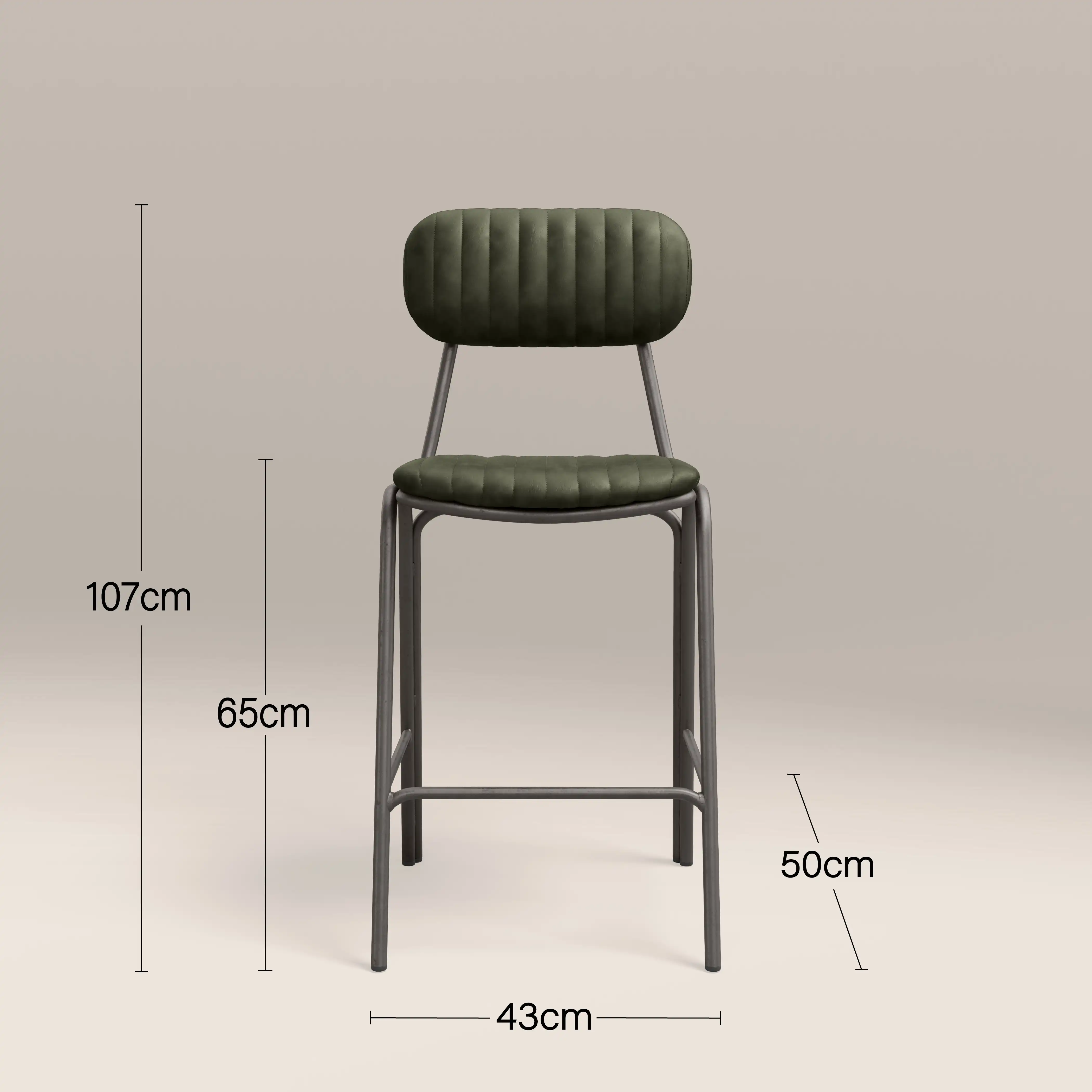 Boston Kitchen Stool With Backrest | Dark Green Faux Leather & Gunmetal - Image 8