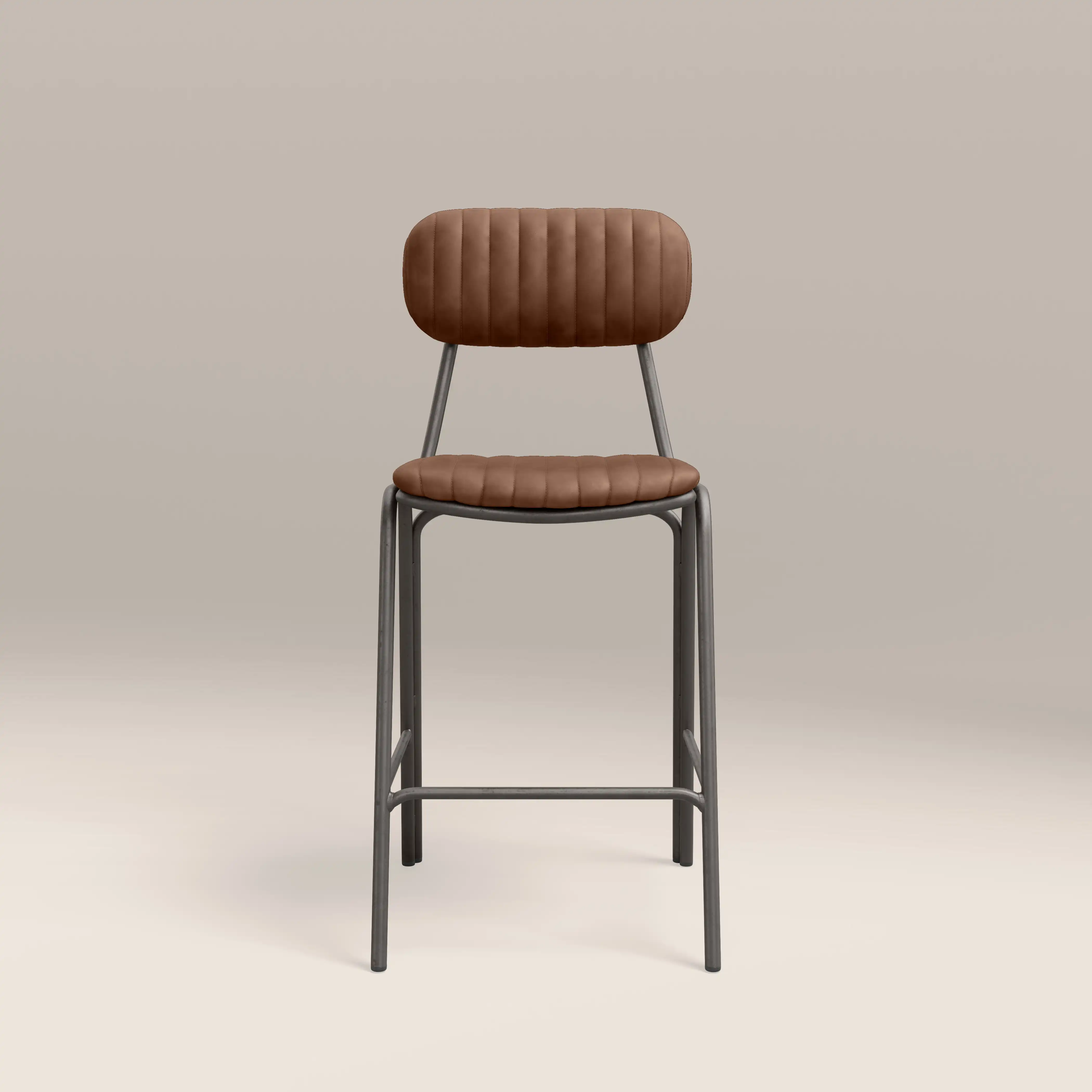 Boston Kitchen Stool With Backrest | Tan Faux Leather & Gunmetal - Image 4