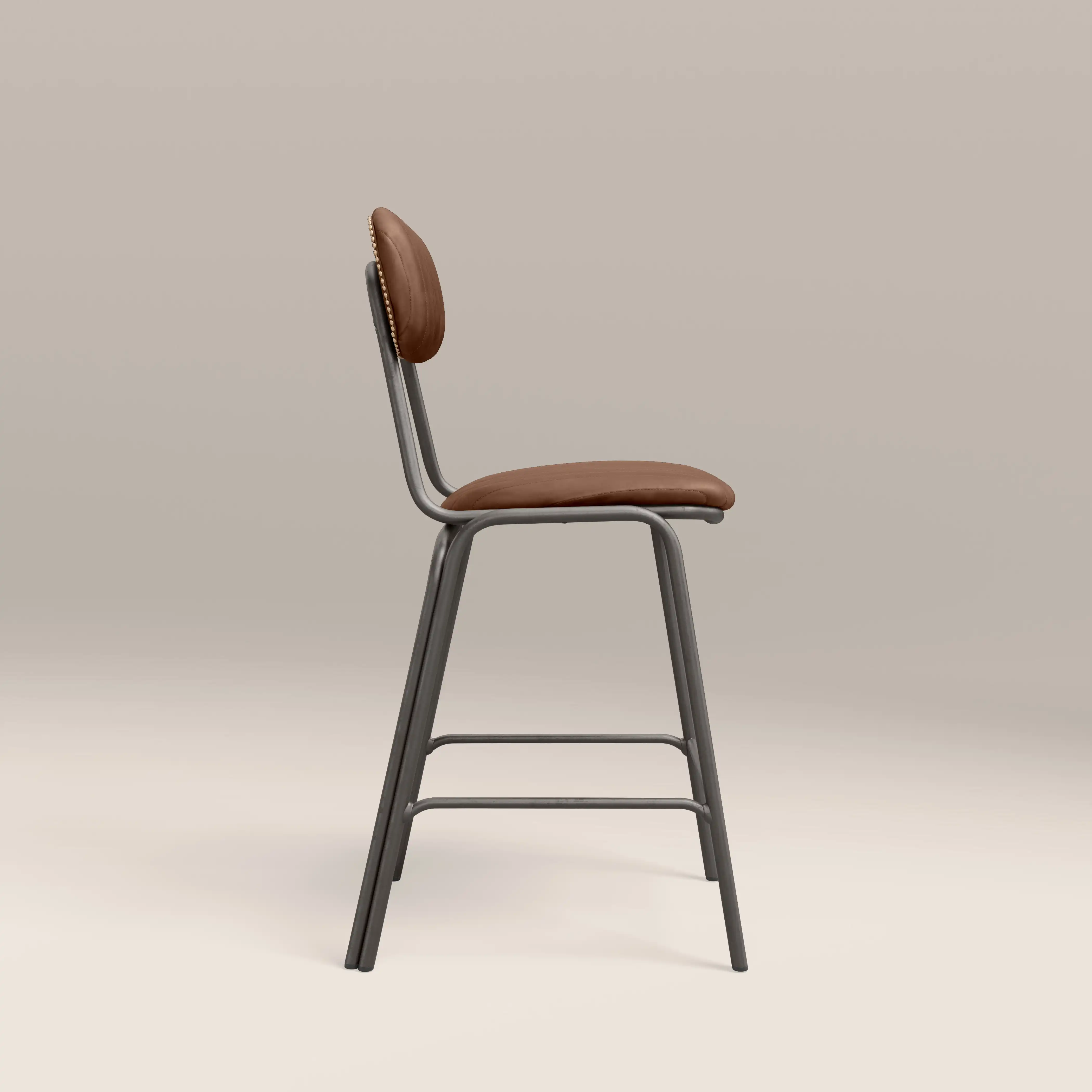 Boston Kitchen Stool With Backrest | Tan Faux Leather & Gunmetal - Image 5