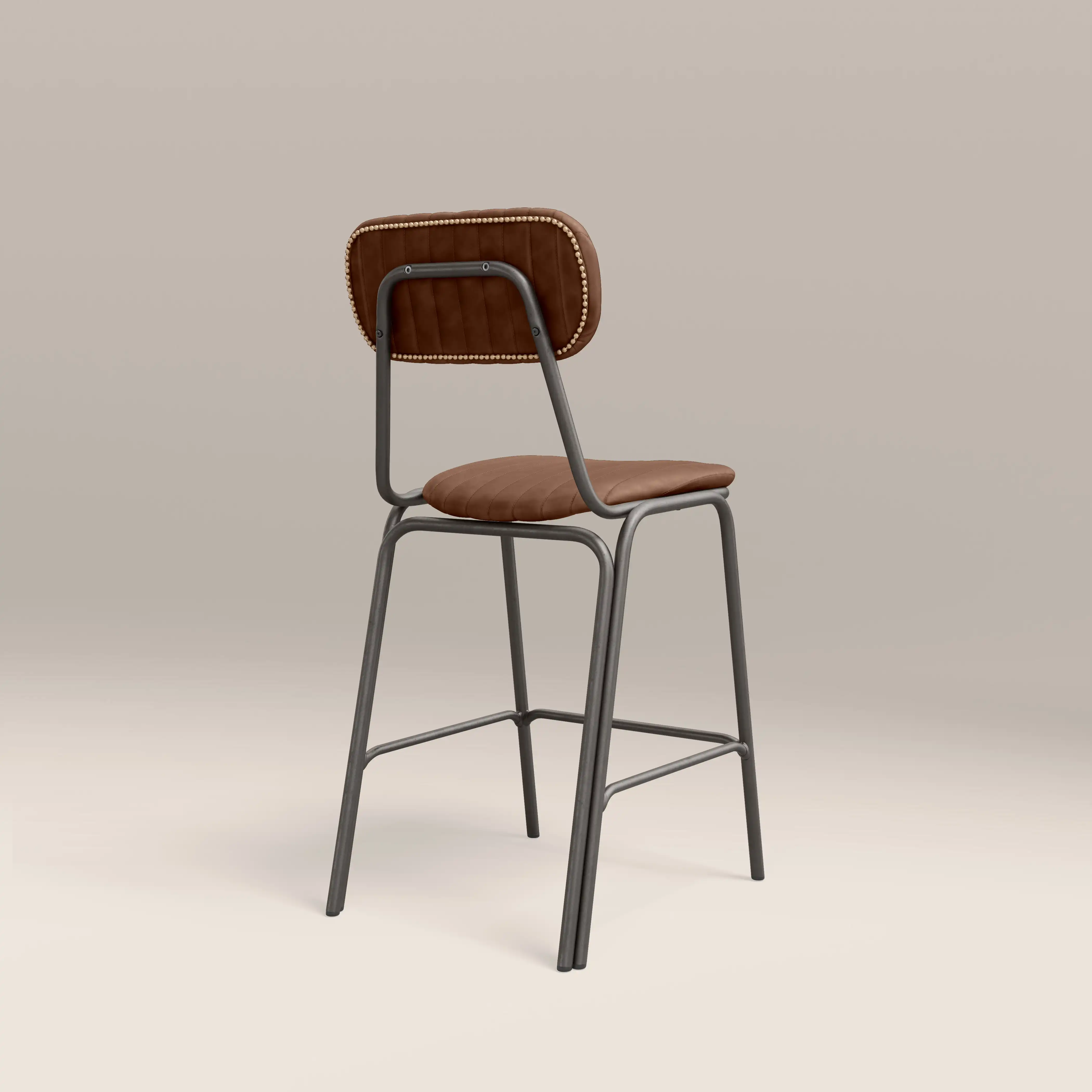 Boston Kitchen Stool With Backrest | Tan Faux Leather & Gunmetal - Image 6