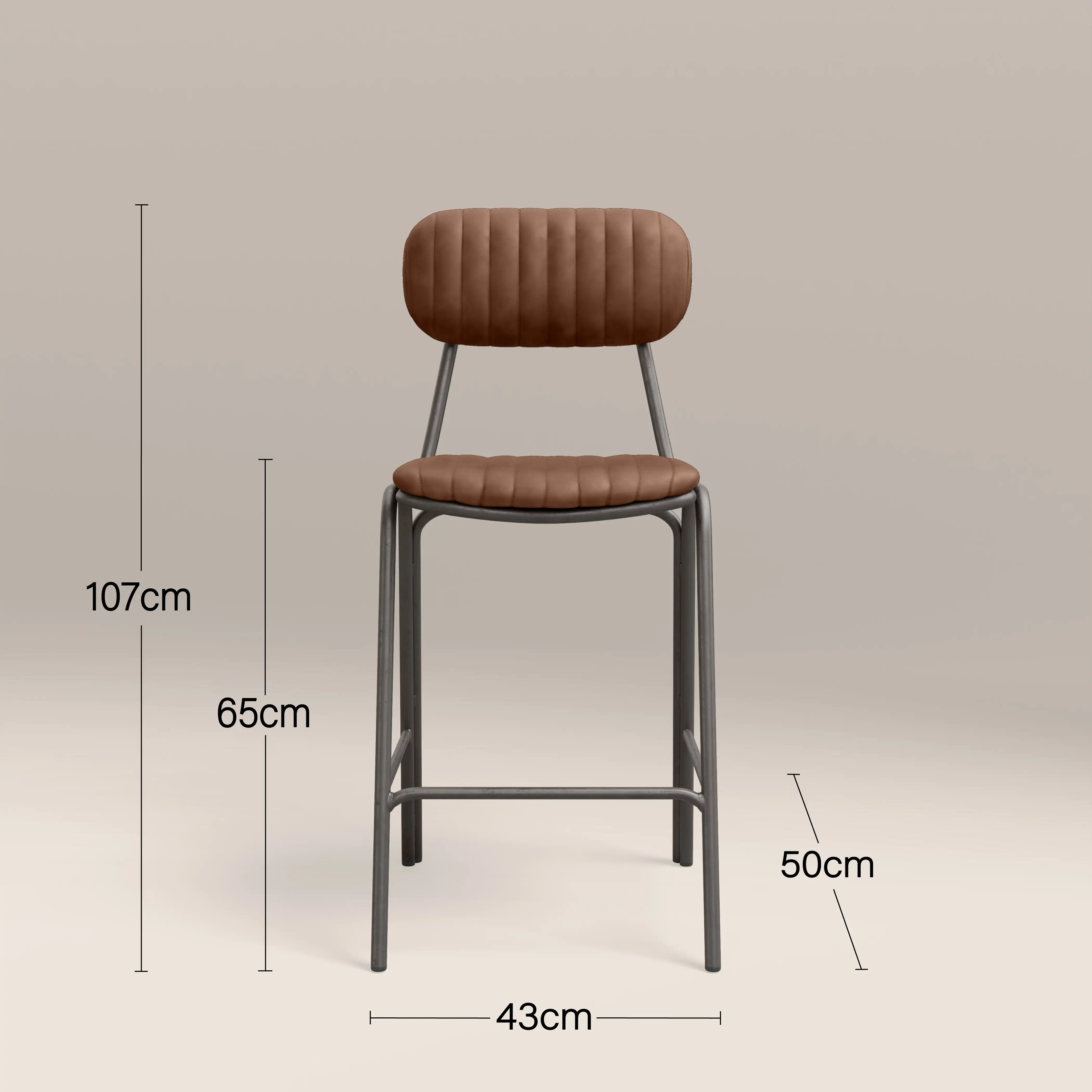 Boston Kitchen Stool With Backrest | Tan Faux Leather & Gunmetal - Image 8