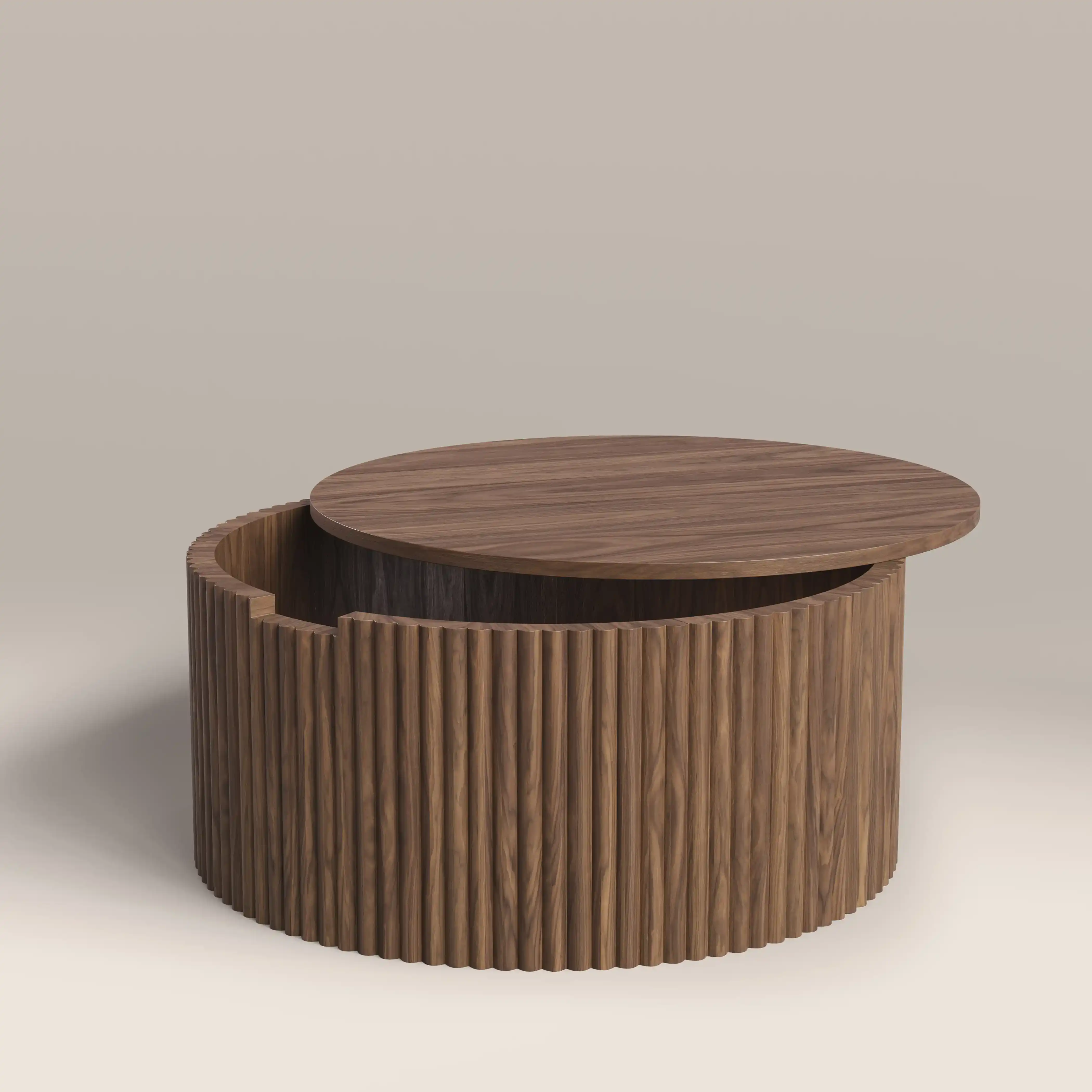 Brey Round Wooden Storage Coffee Table | Walnut - Image 2