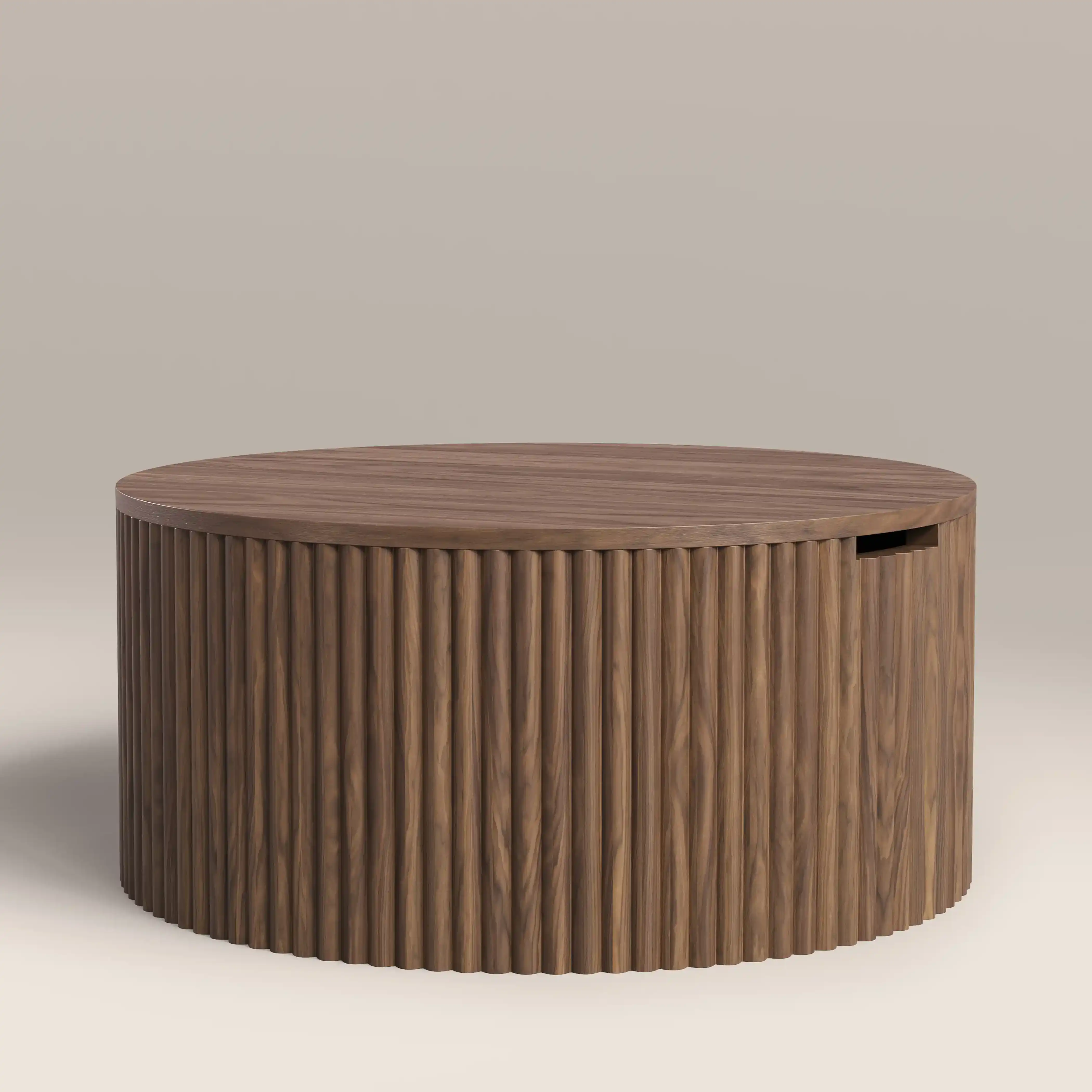Brey Round Wooden Storage Coffee Table | Walnut - Image 3