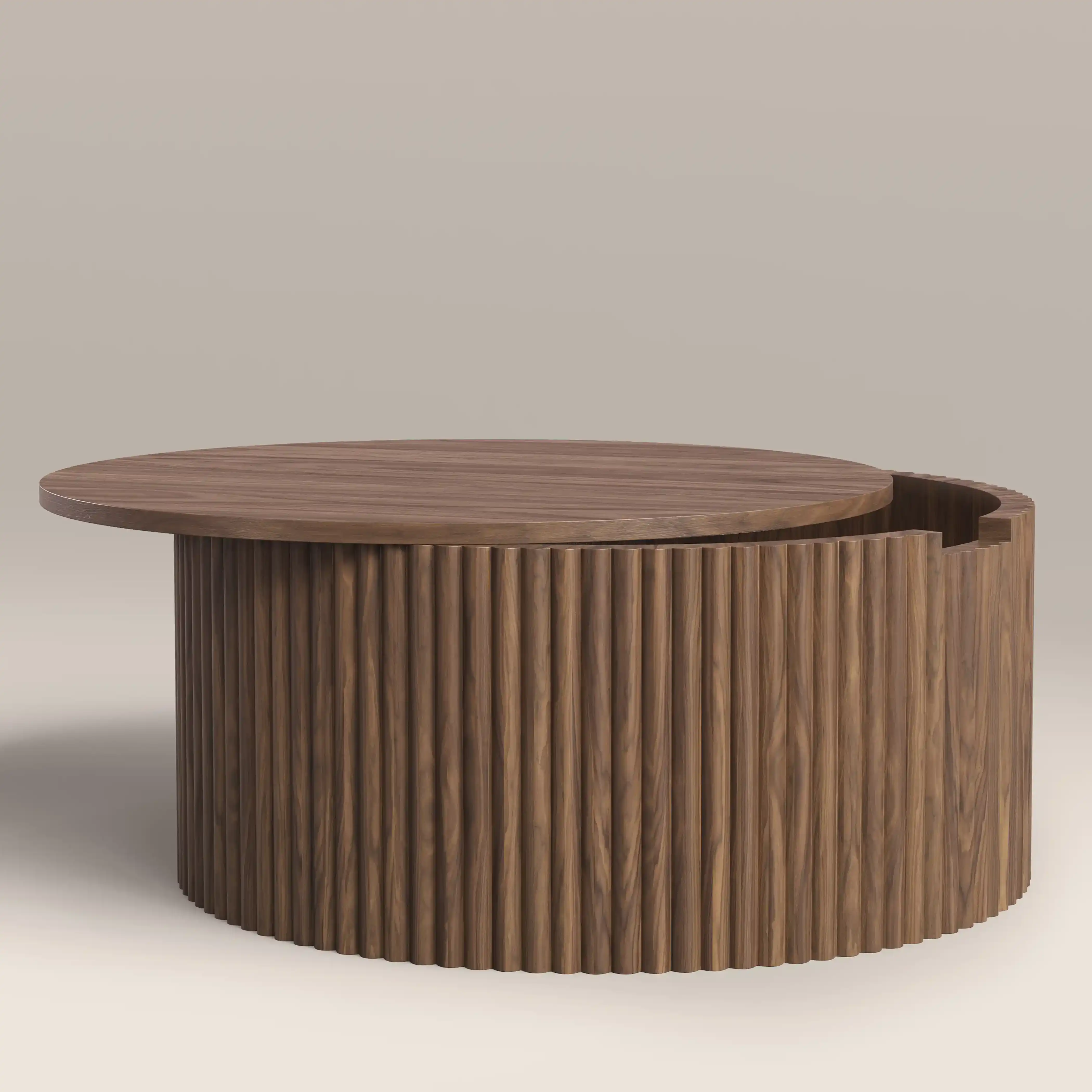 Brey Round Wooden Storage Coffee Table | Walnut - Image 5