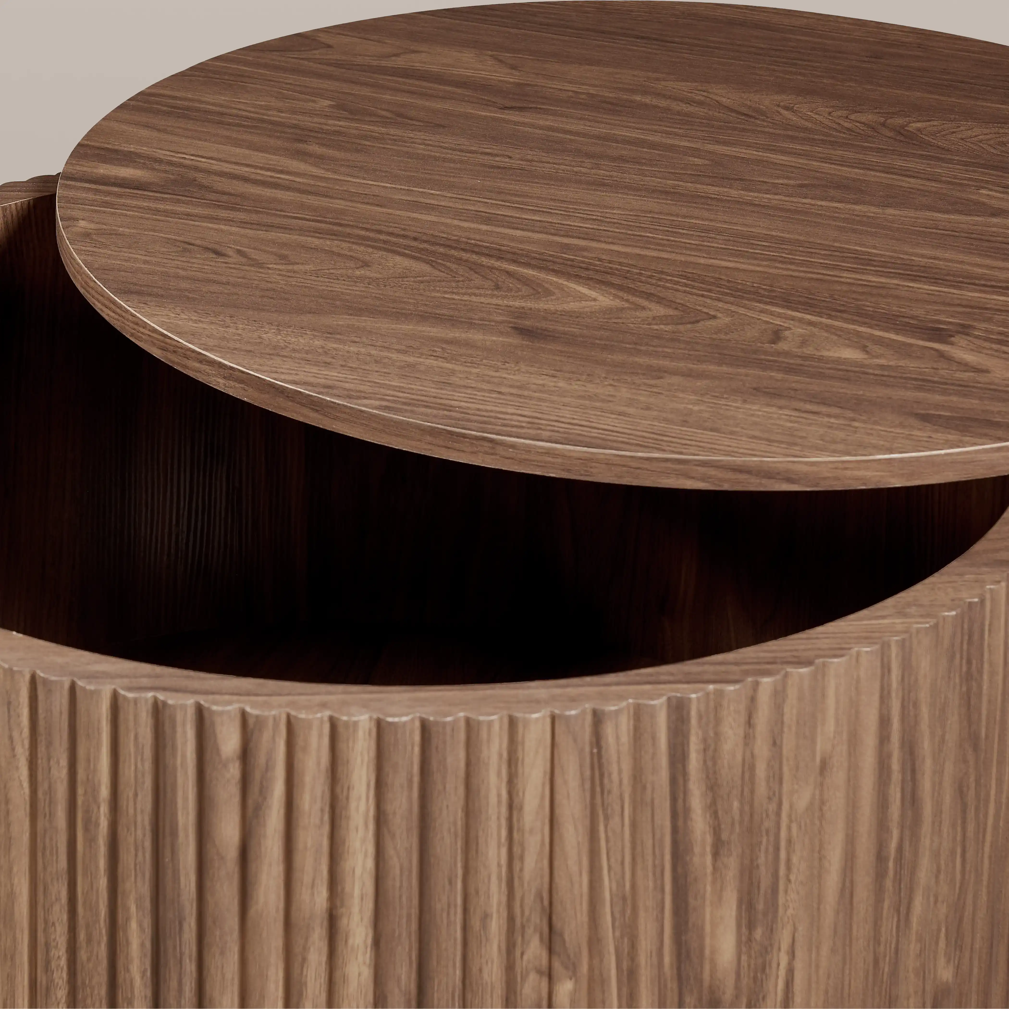 Brey Round Wooden Storage Coffee Table | Walnut - Image 6