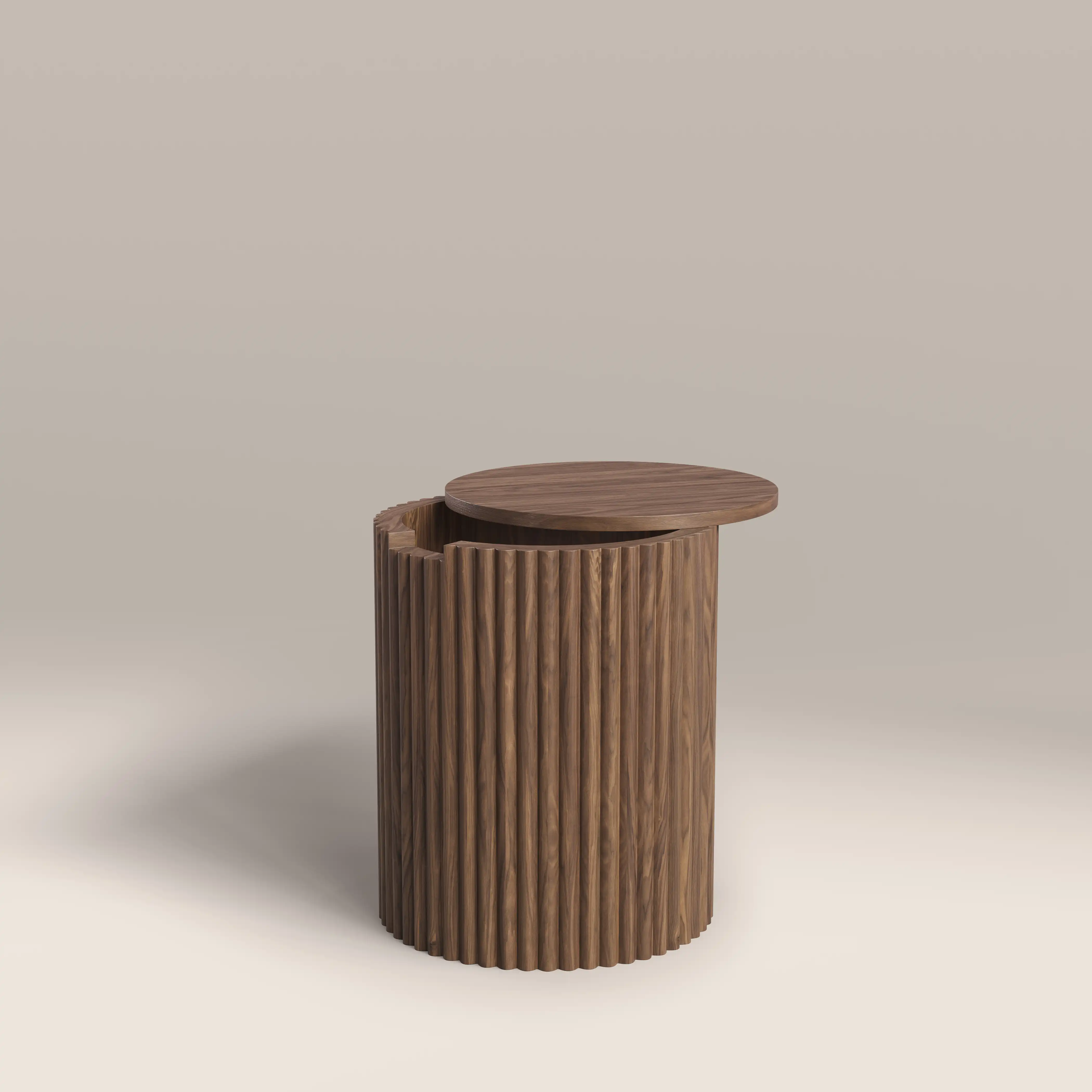 Brey Round Wooden Storage Side Table | Walnut - Image 2