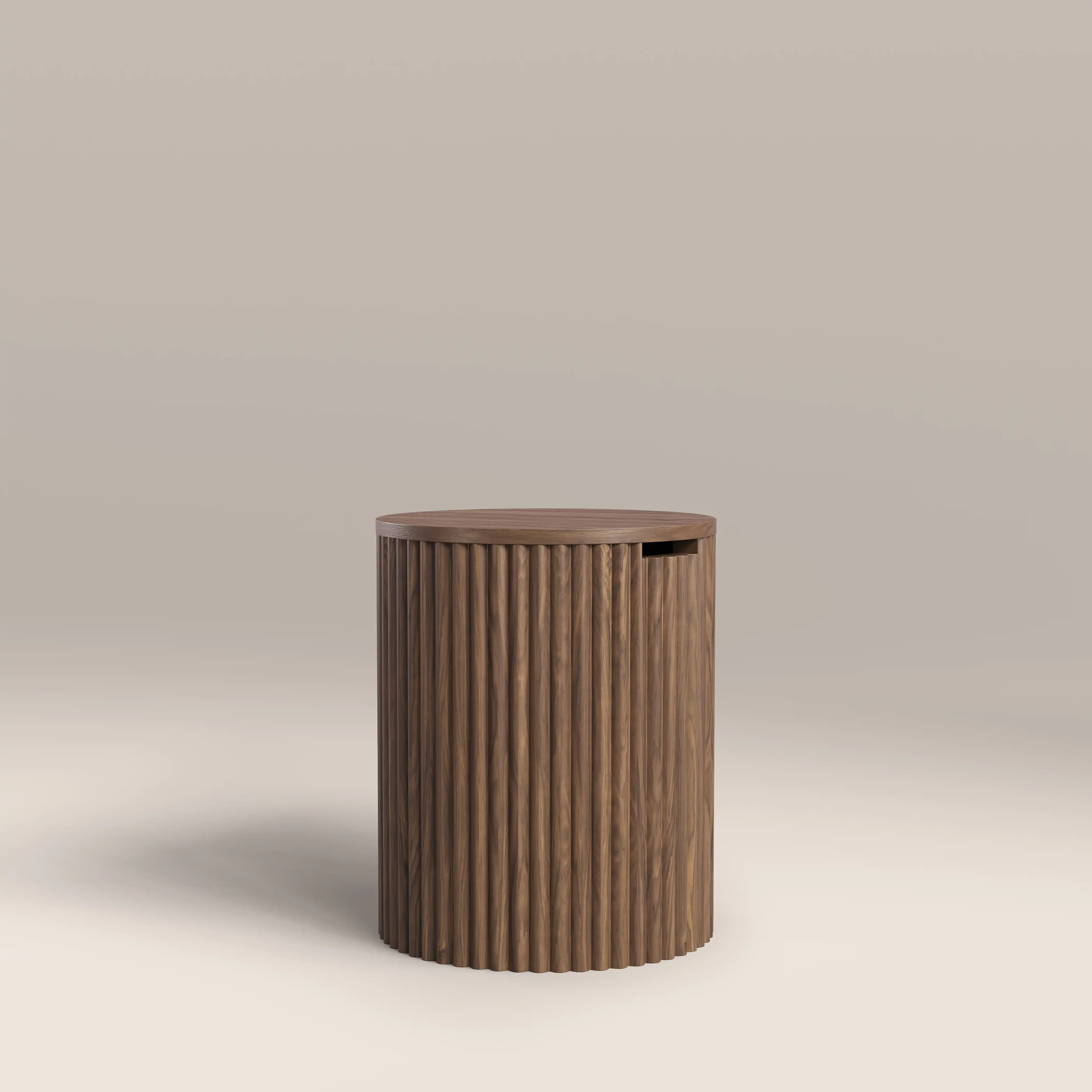 Brey Round Wooden Storage Side Table | Walnut - Image 3