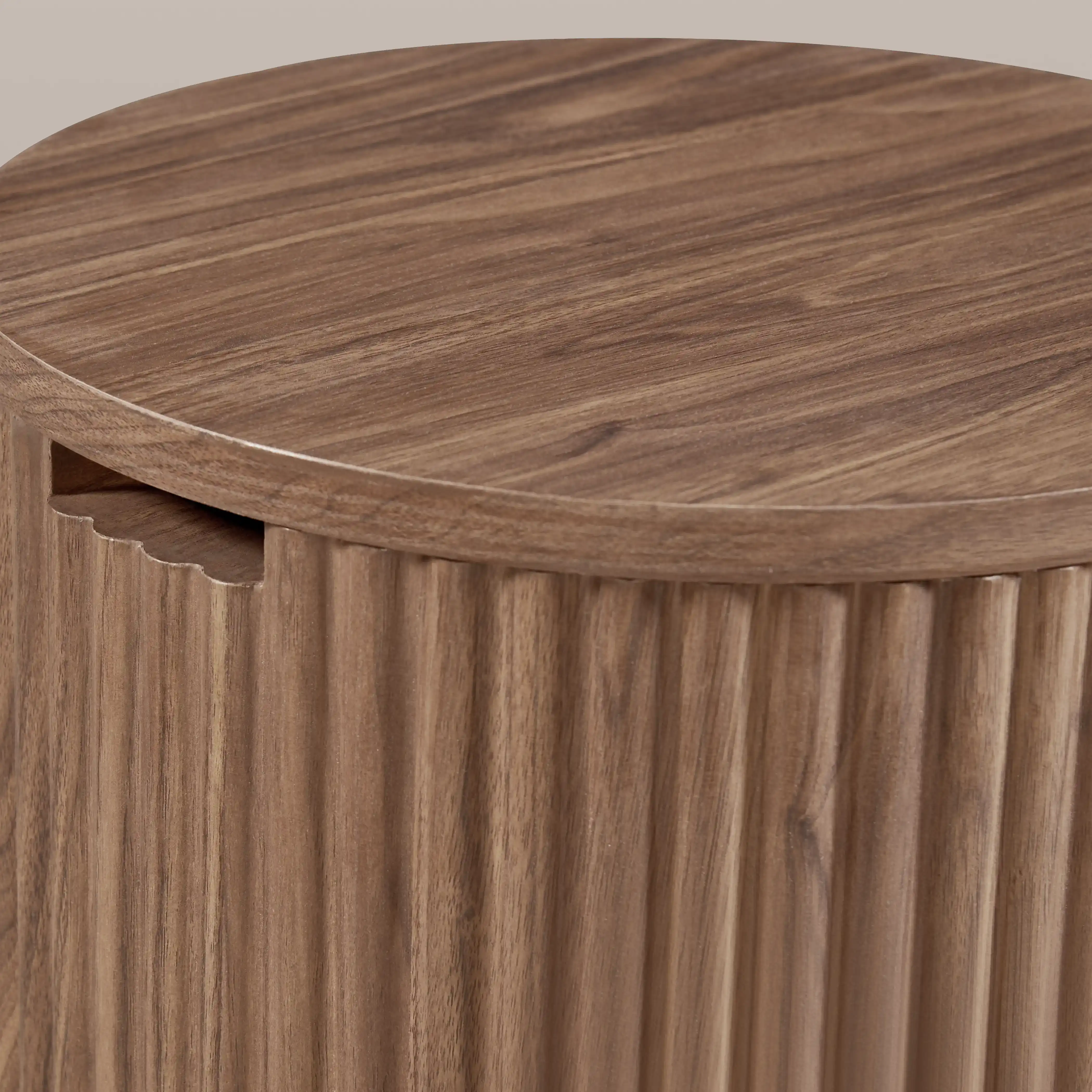Brey Round Wooden Storage Side Table | Walnut - Image 4