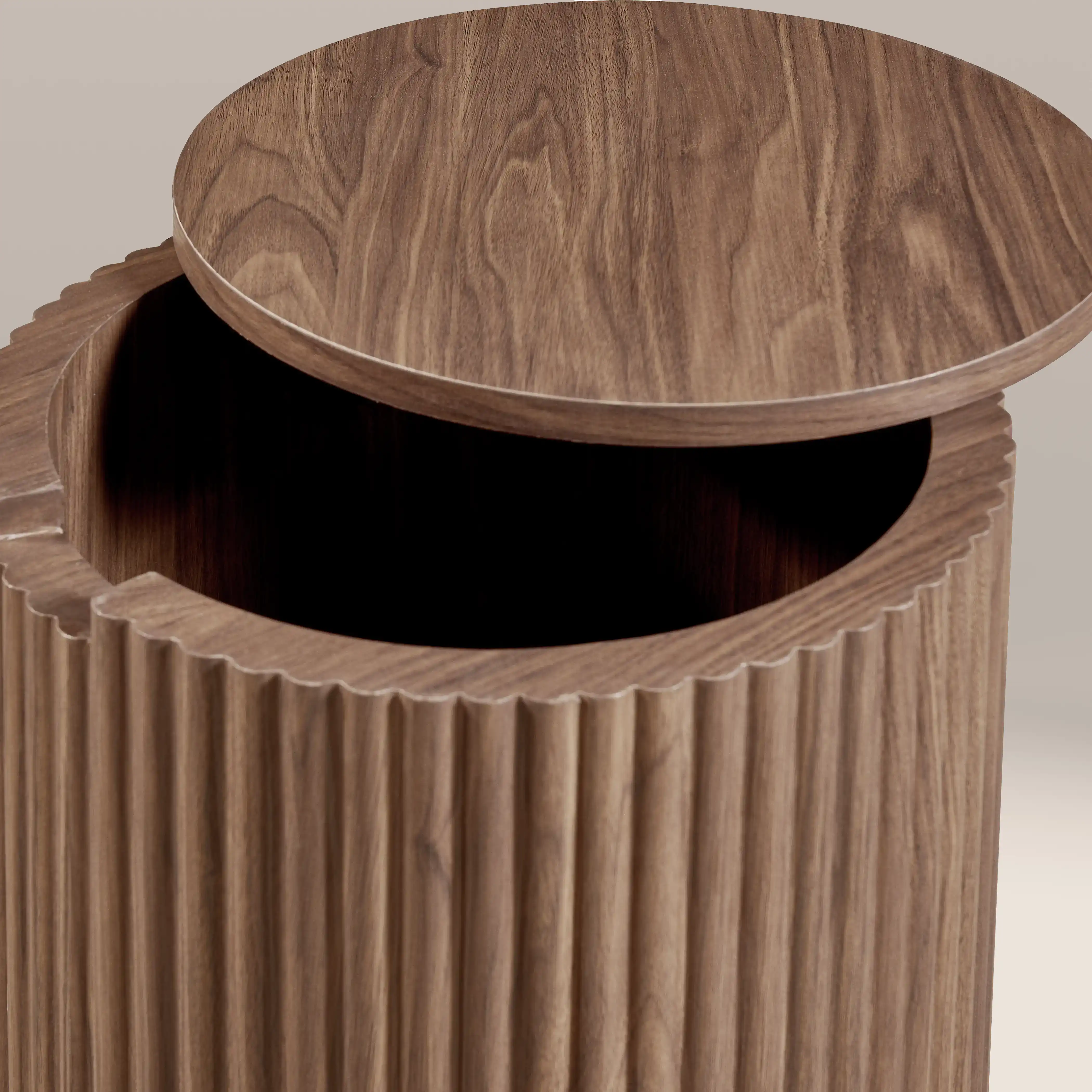 Brey Round Wooden Storage Side Table | Walnut - Image 5