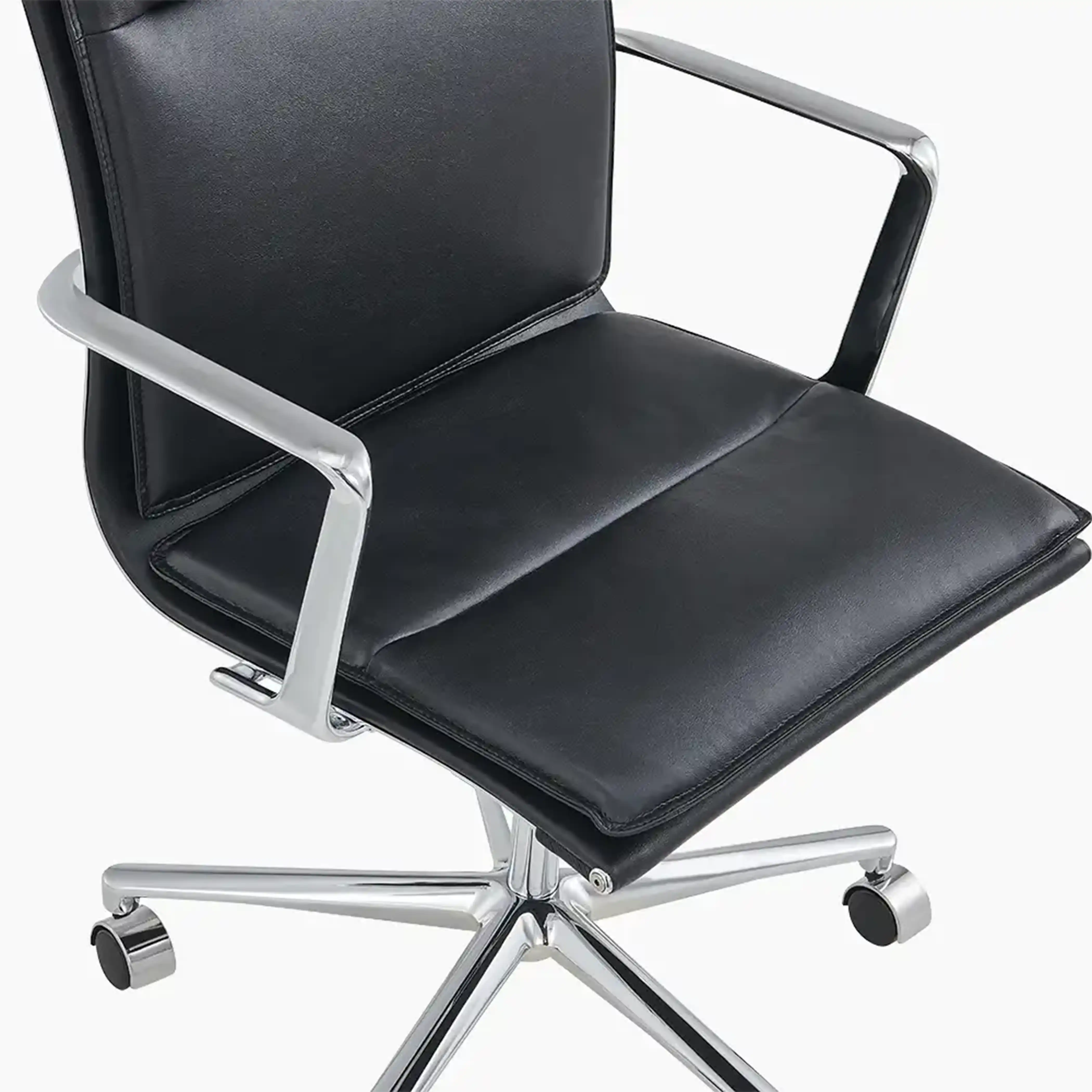 Bria High Back Office Chair | Black Faux Leather & Chrome - Image 6