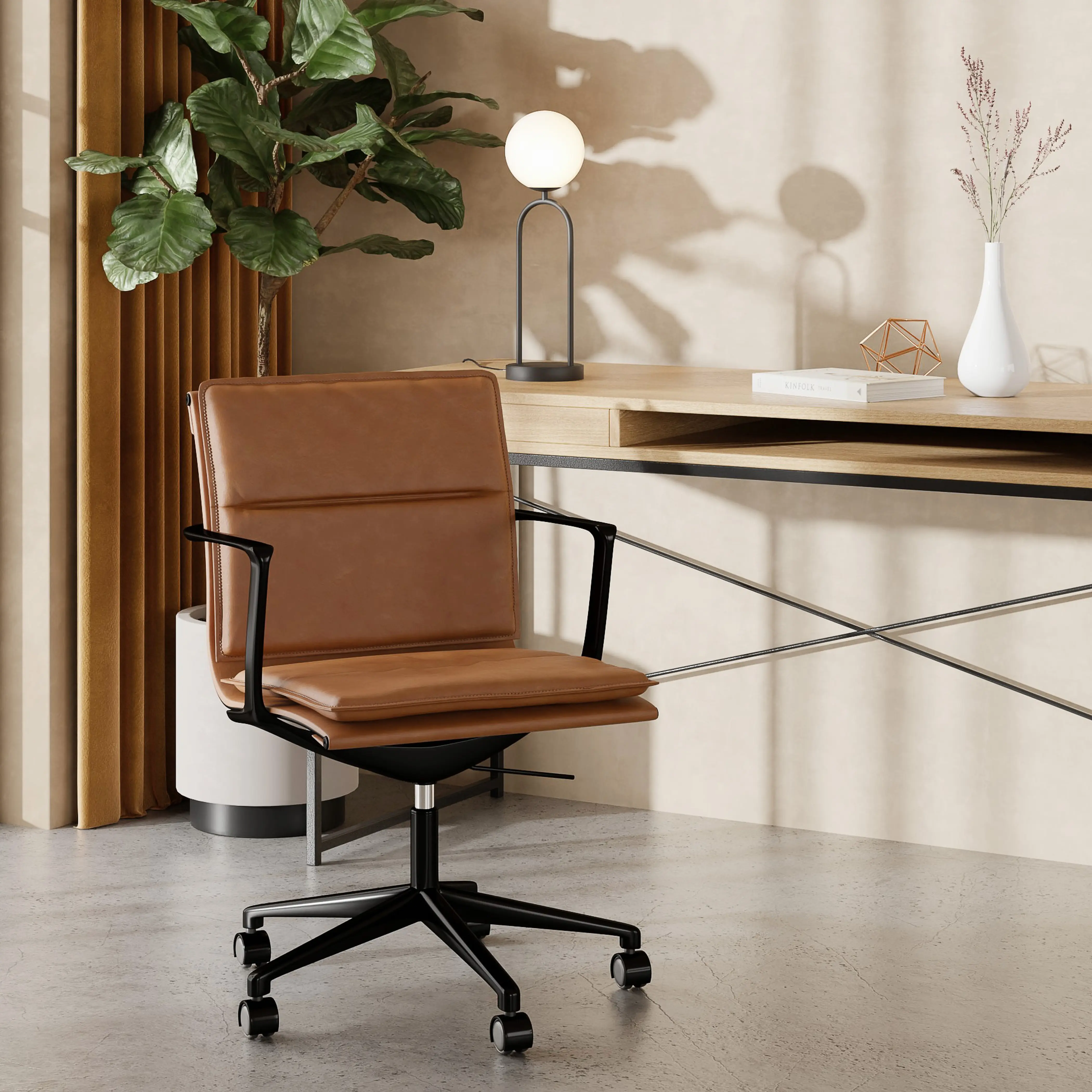 Bria Office Chair | Vintage Tan Faux Leather & Black - Image 2