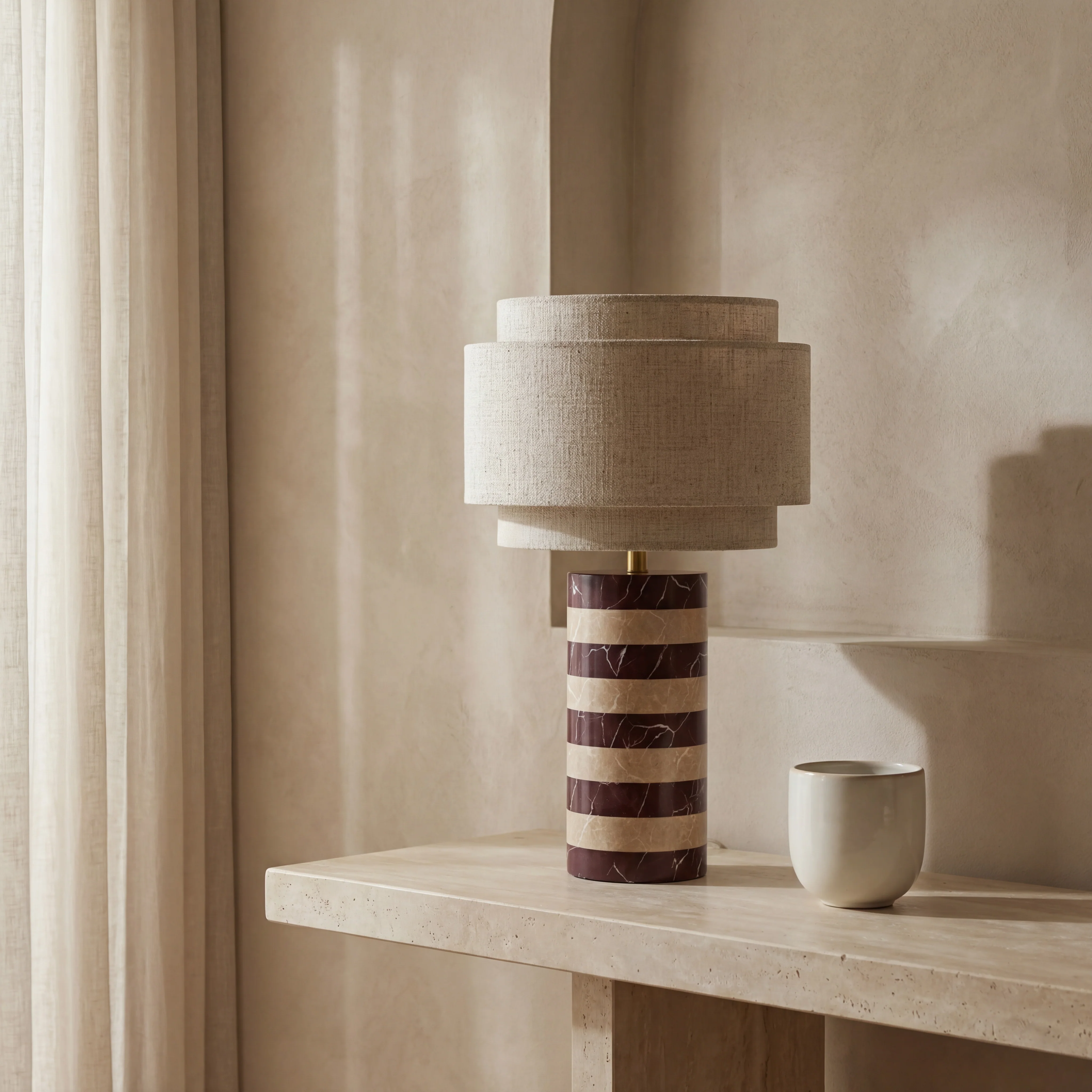Briar Table Lamp | Dark Red Marble & Natural Travertine - Image 2
