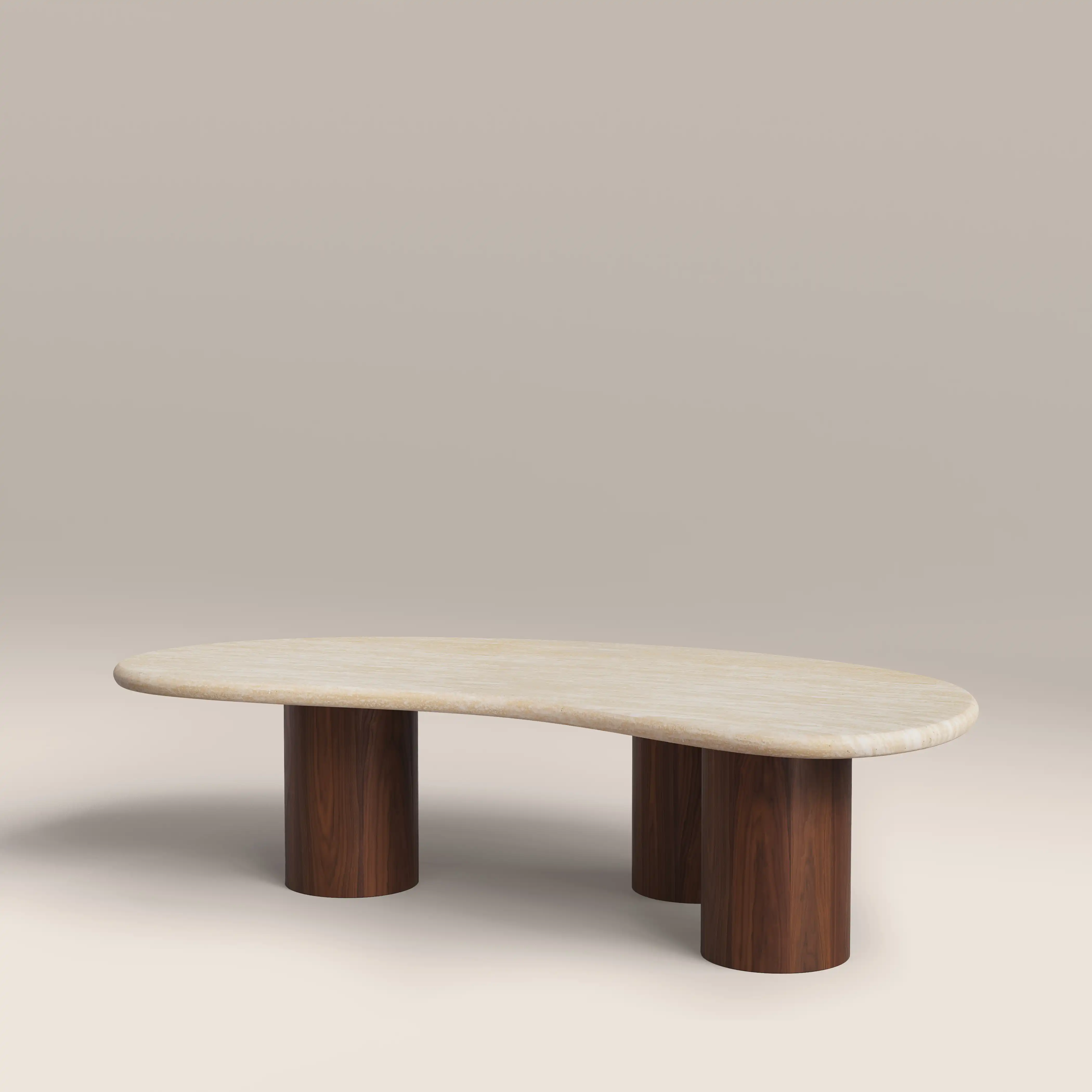 Brynleigh Curved Coffee Table | Natural Travertine Effect Stone & Walnut - Image 2