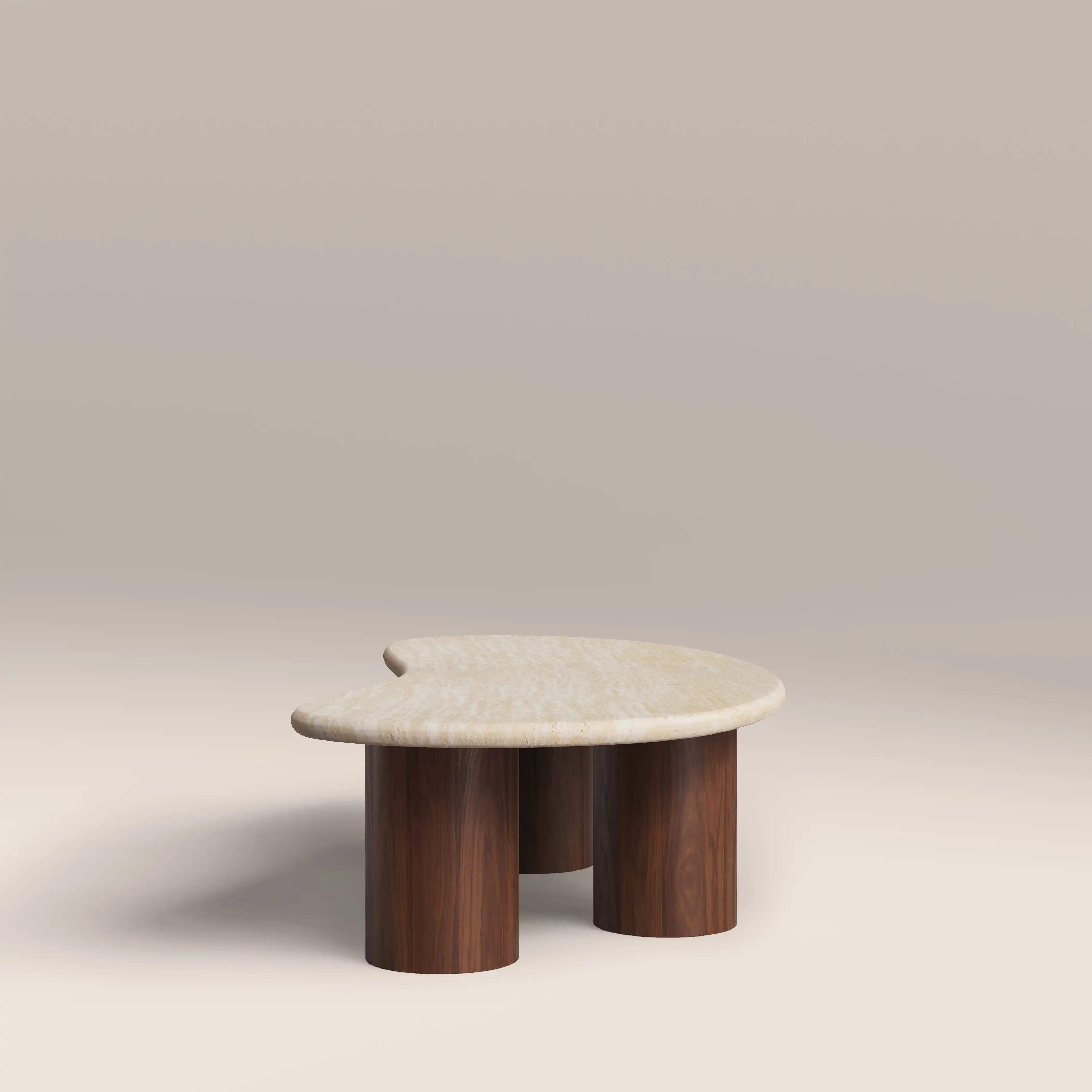 Brynleigh Curved Coffee Table | Natural Travertine Effect Stone & Walnut - Image 4