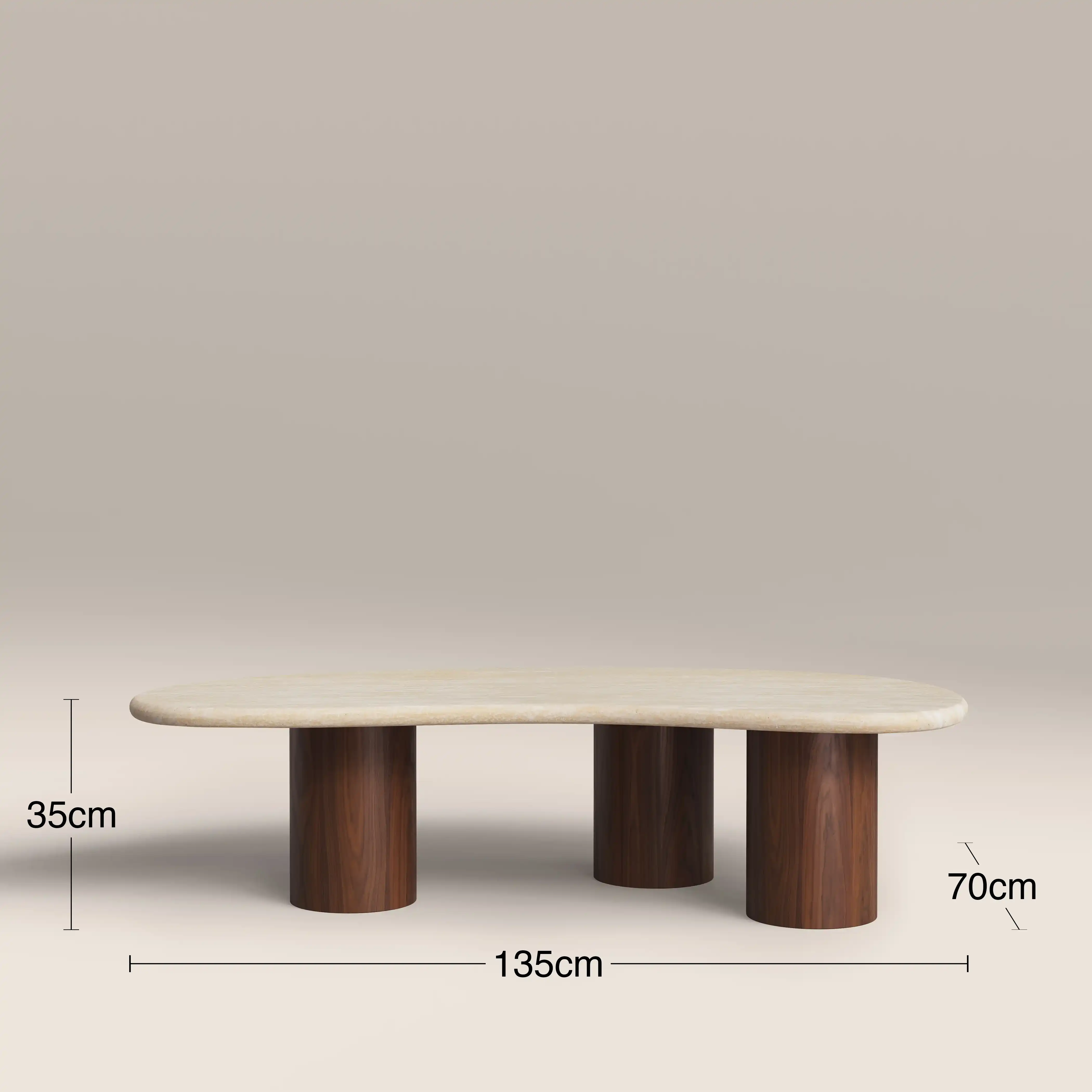 Brynleigh Curved Coffee Table | Natural Travertine Effect Stone & Walnut - Image 5