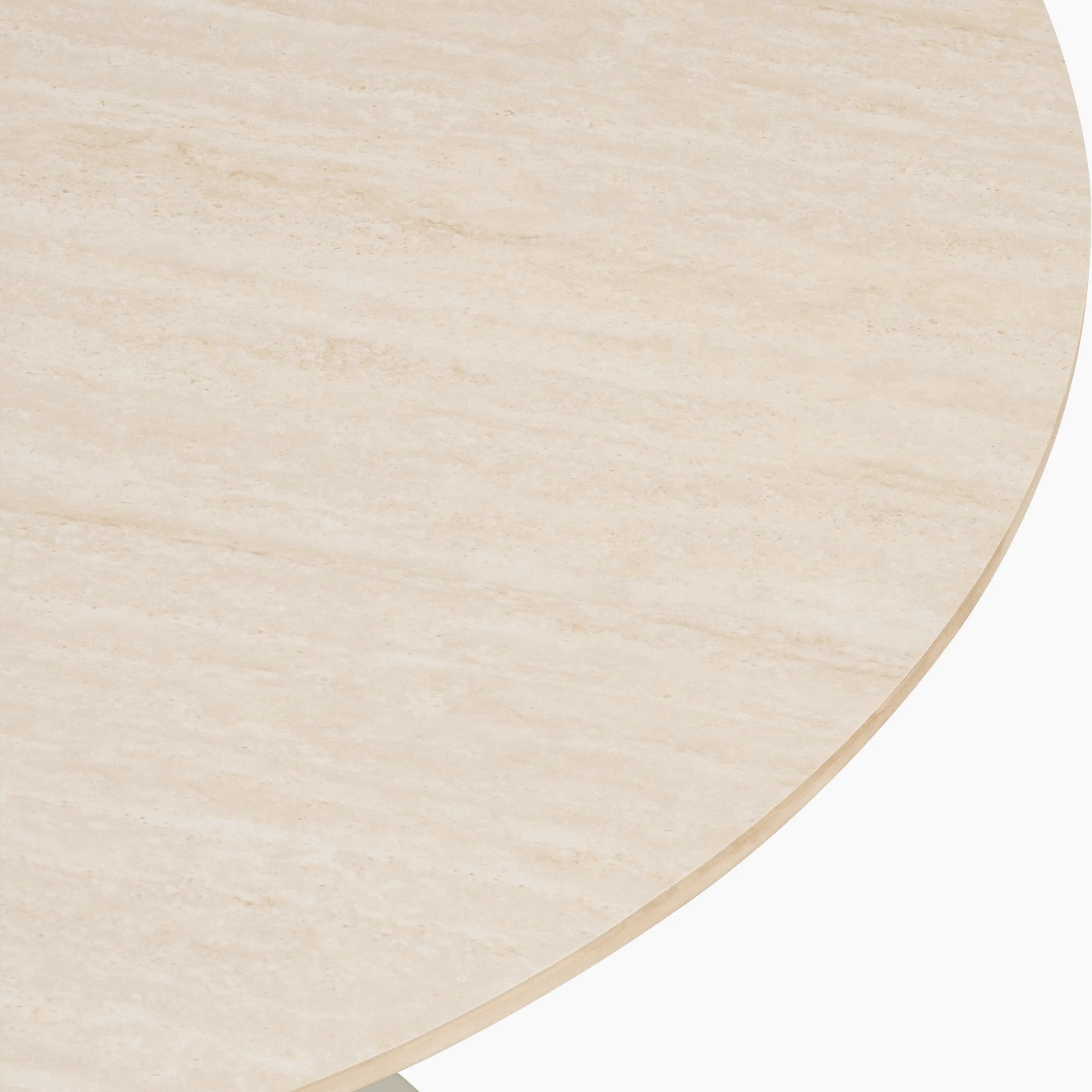 Byre 2 Seat Round Dining Table | Natural Travertine Effect Sintered Stone & Cream - Image 3