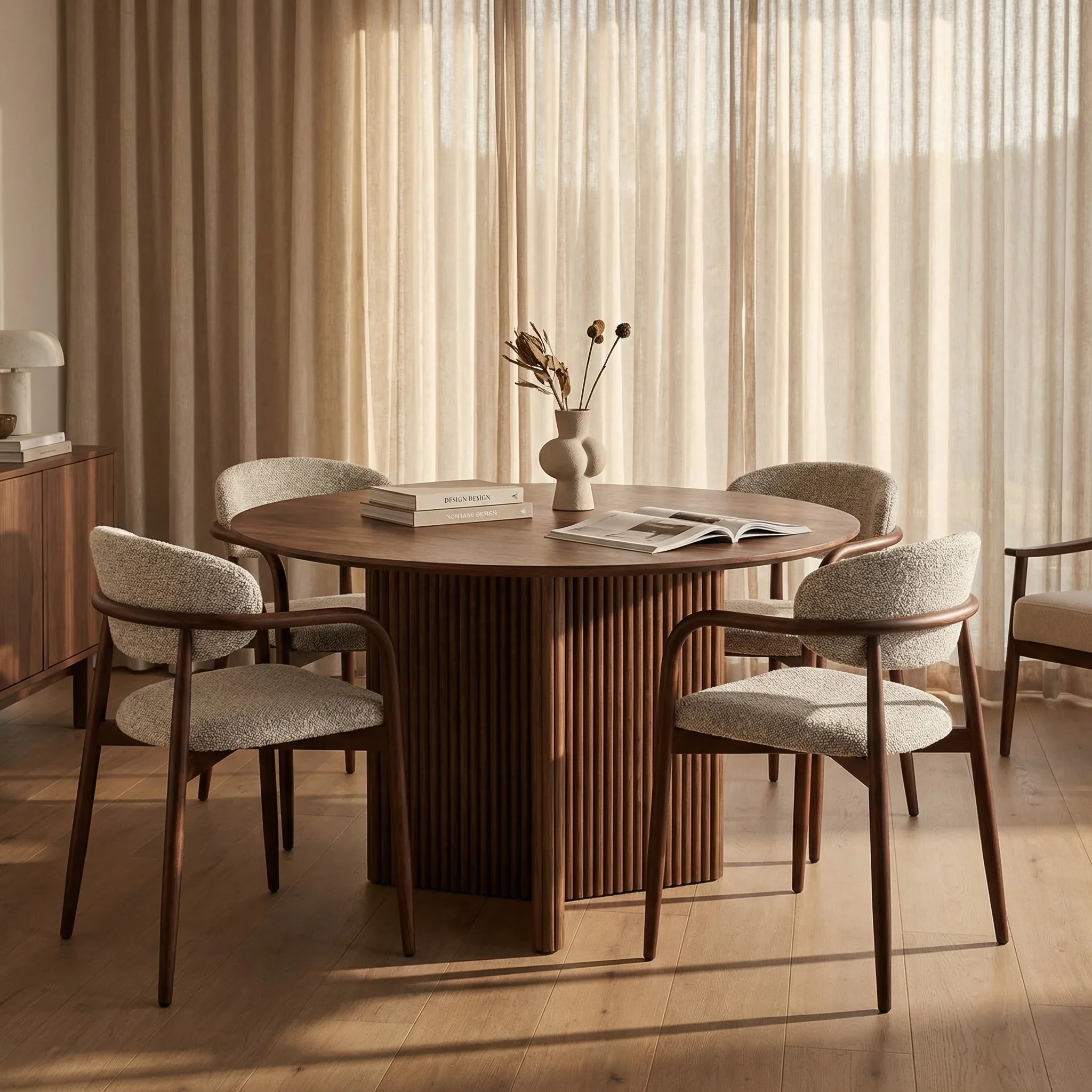 Caleb 4 Seat Round Wooden Dining Table | Walnut - Image 7