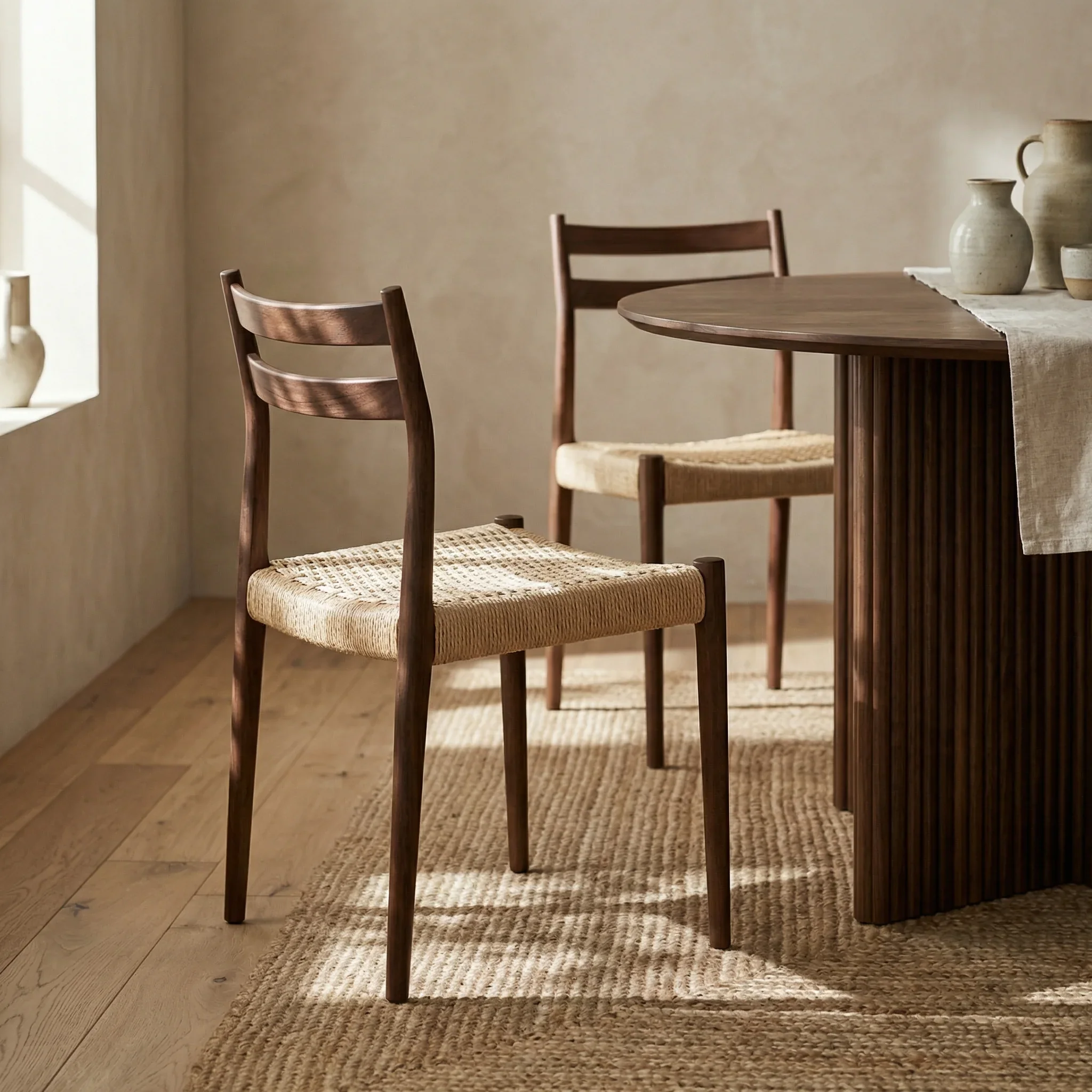 Caleb Wooden Dining Chair | Natural Weave & Walnut - Image 2
