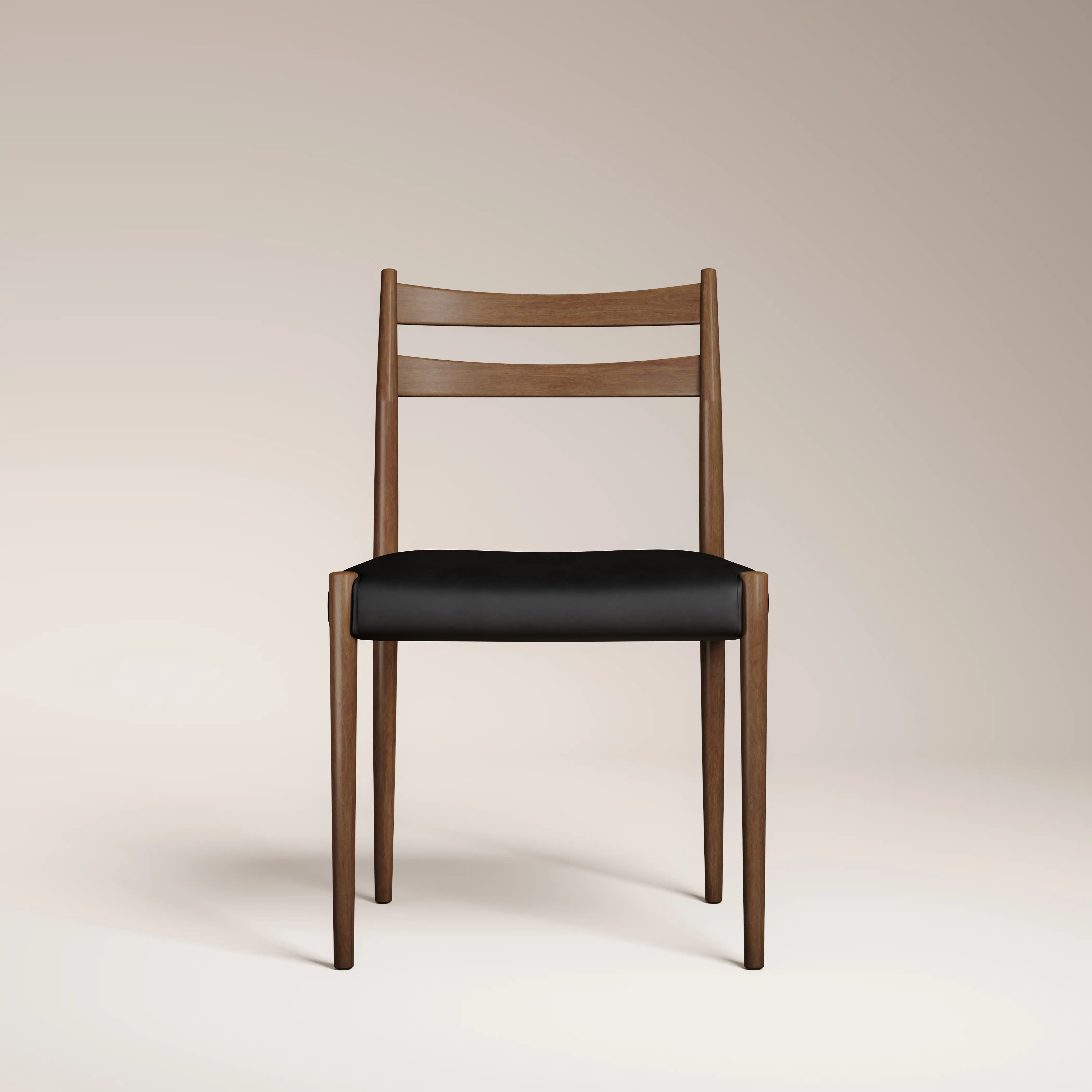 Caleb Wooden Dining Chair | Noir Black Faux Leather & Walnut - Image 2