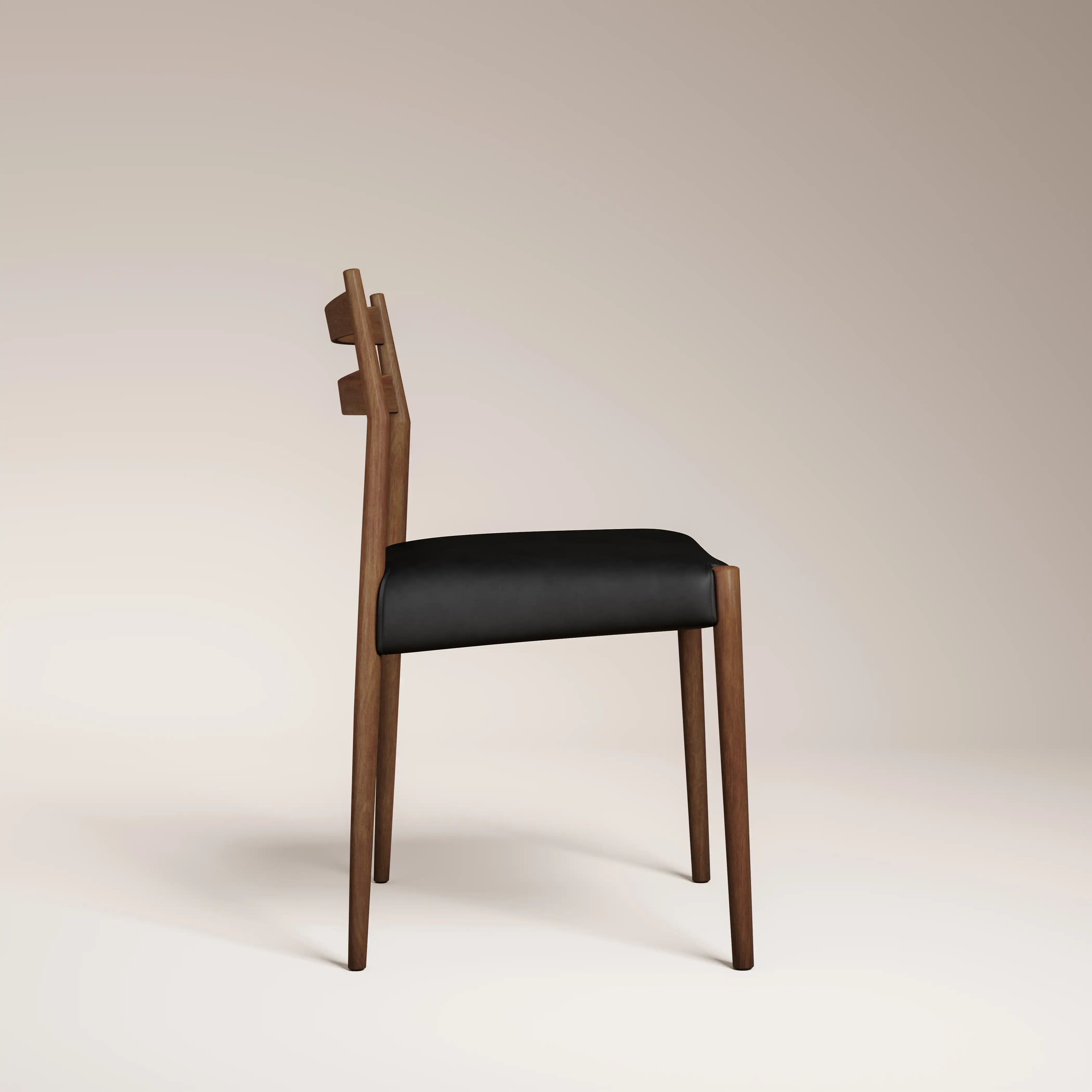 Caleb Wooden Dining Chair | Noir Black Faux Leather & Walnut - Image 4