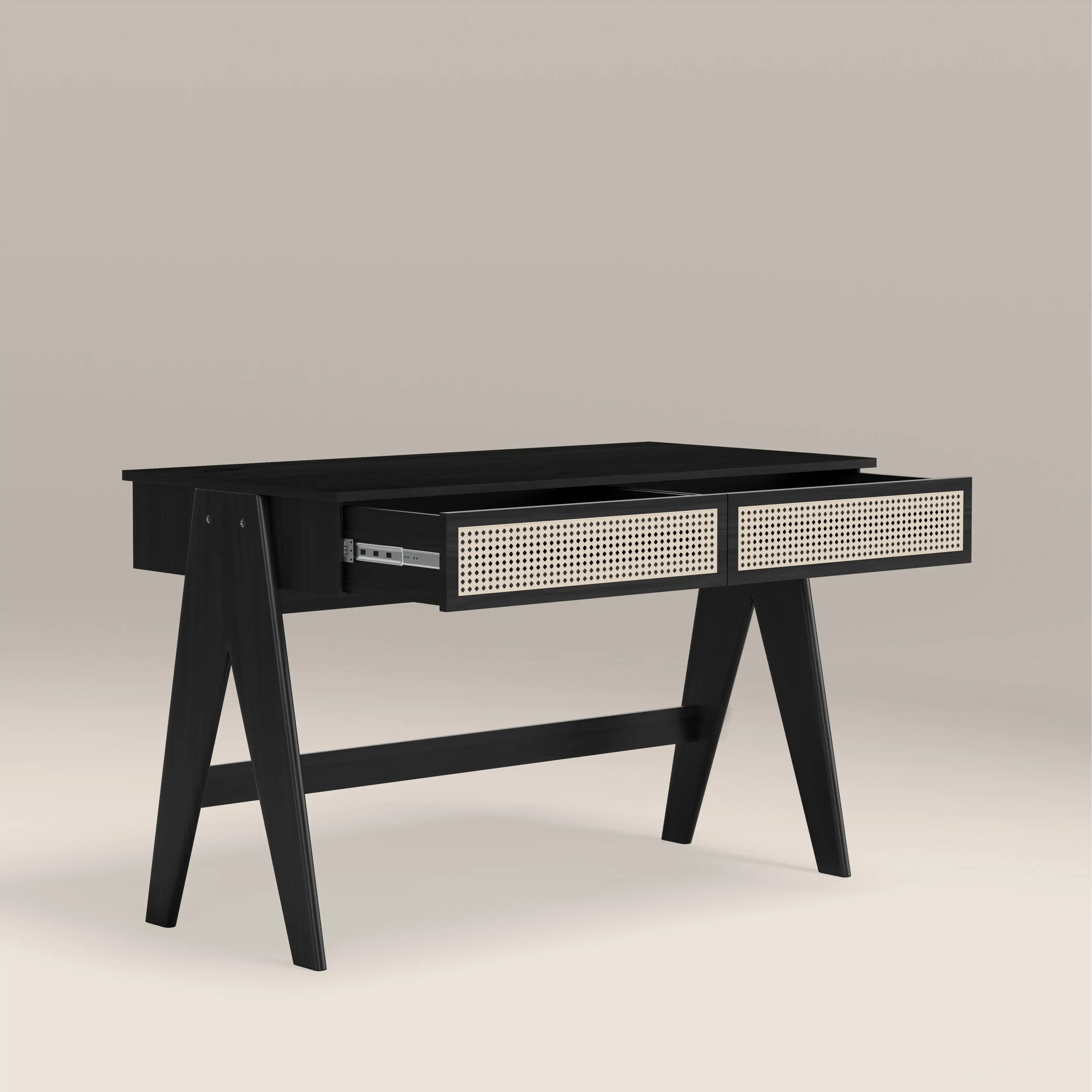 Campbell Large Wooden 2 Drawer Desk | Black - Image 2