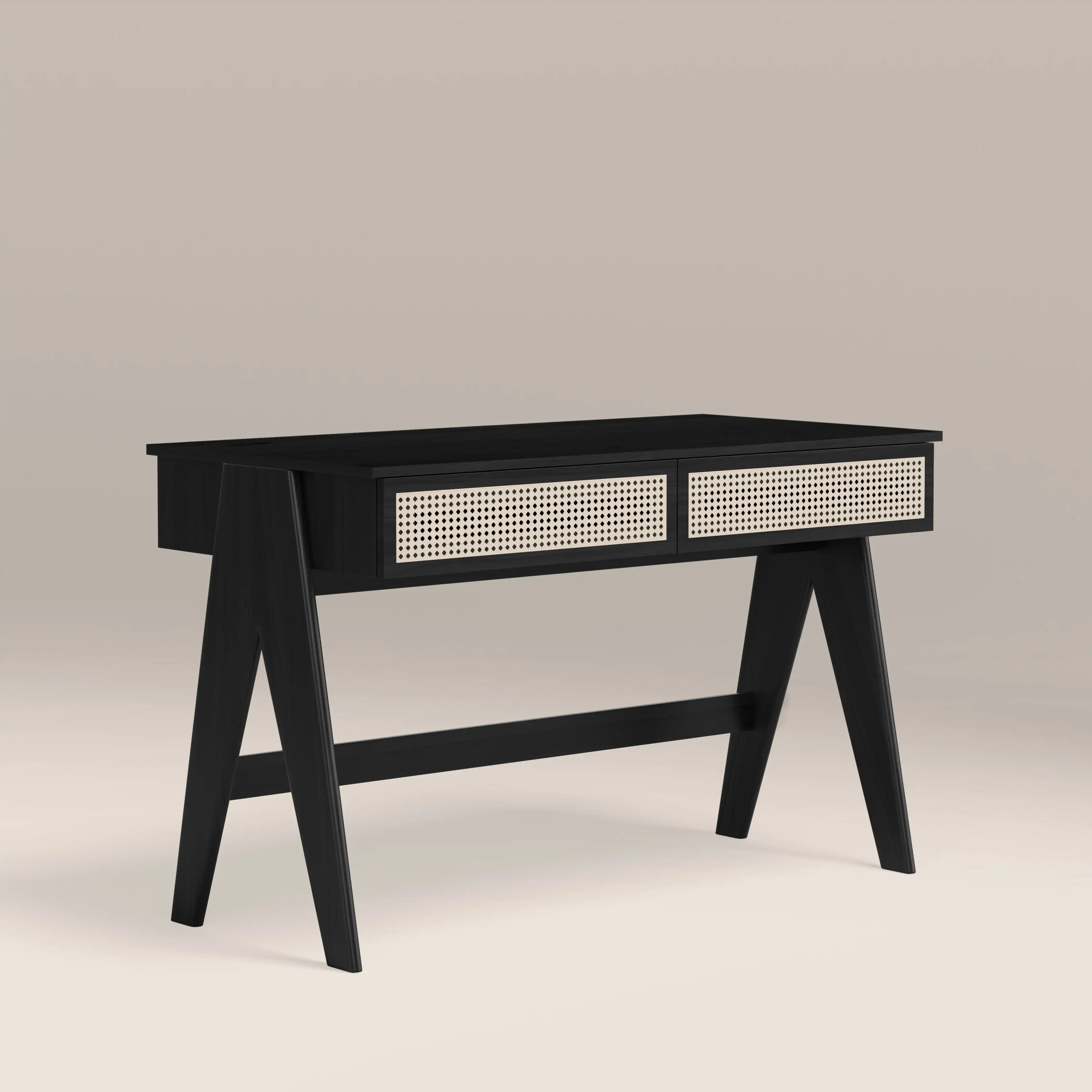 Campbell Large Wooden 2 Drawer Desk | Black - Image 3