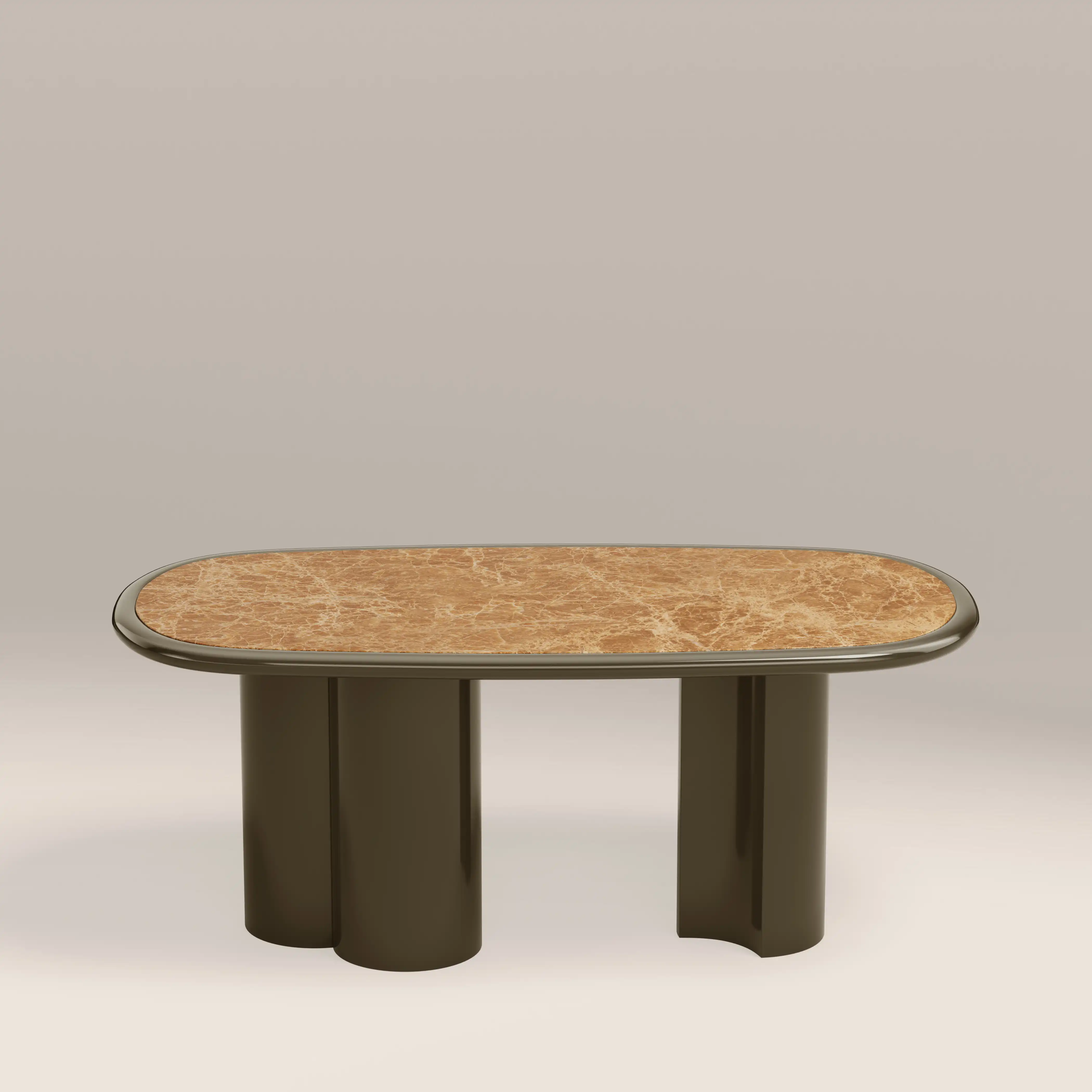 Carson 6 Seat Oval Dining Table |  Cappuccino Marble & High Gloss Clay Green - Image 3