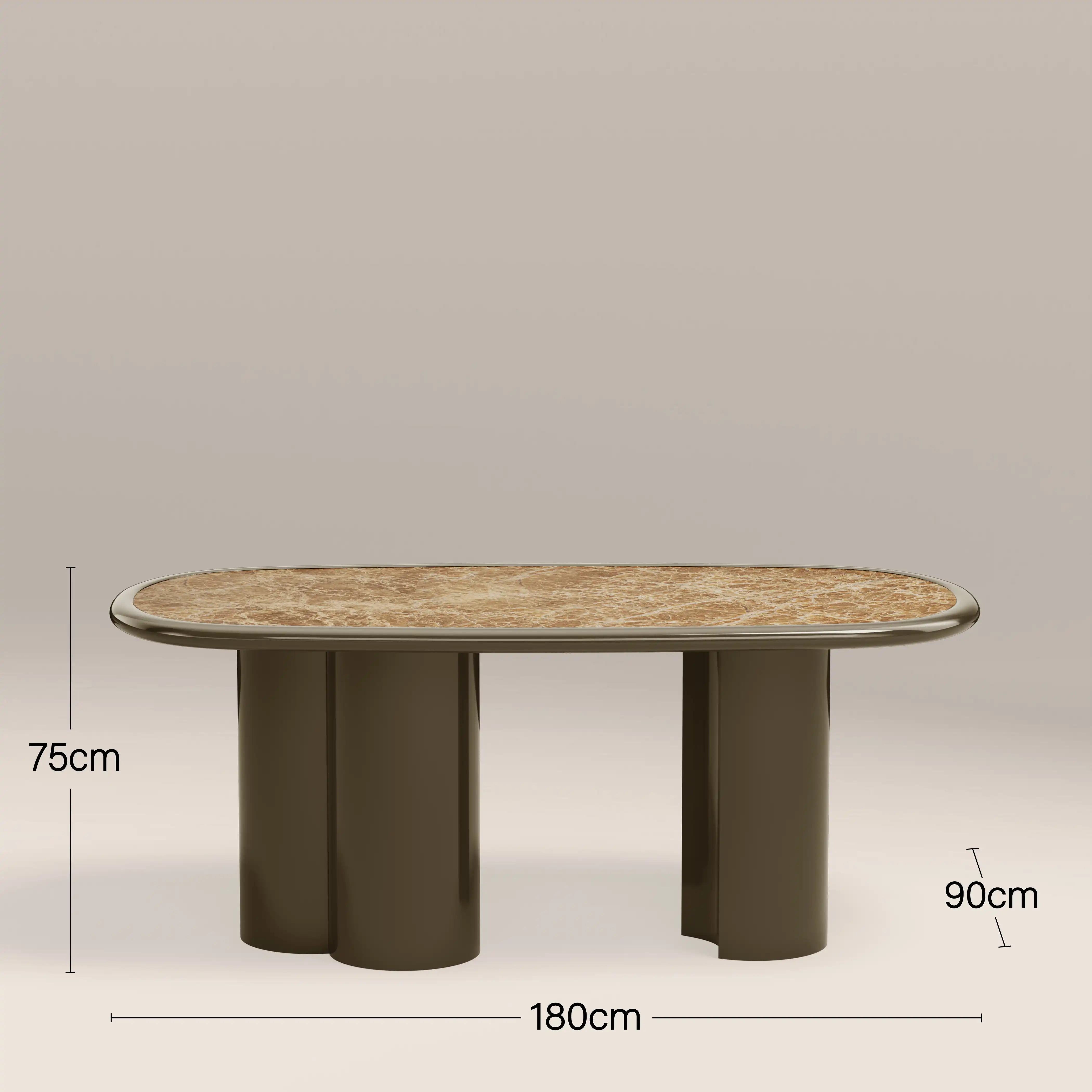 Carson 6 Seat Oval Dining Table |  Cappuccino Marble & High Gloss Clay Green - Image 6