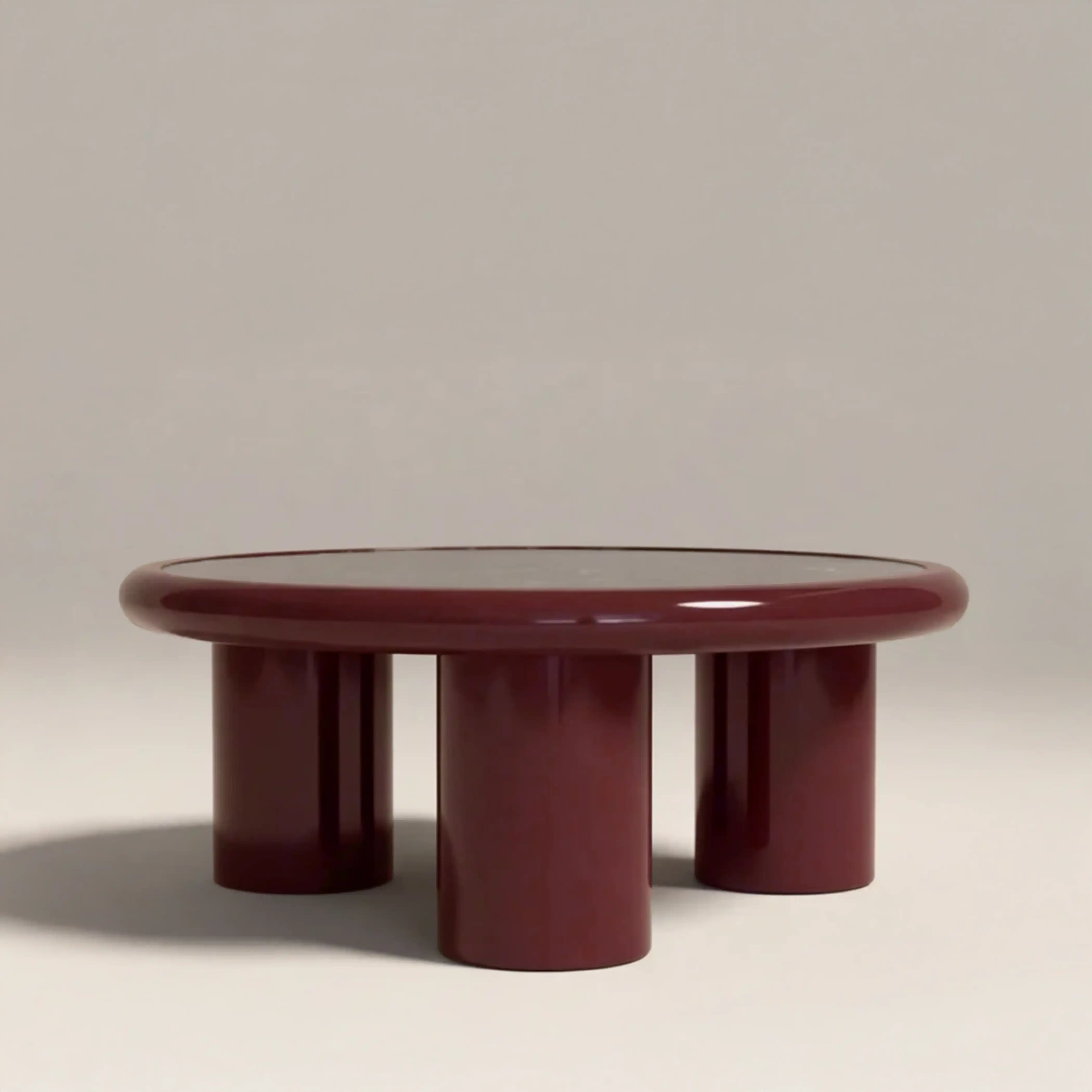 Carson Round Coffee Table | Maroon Red Marble & High Gloss Burgundy - Image 3