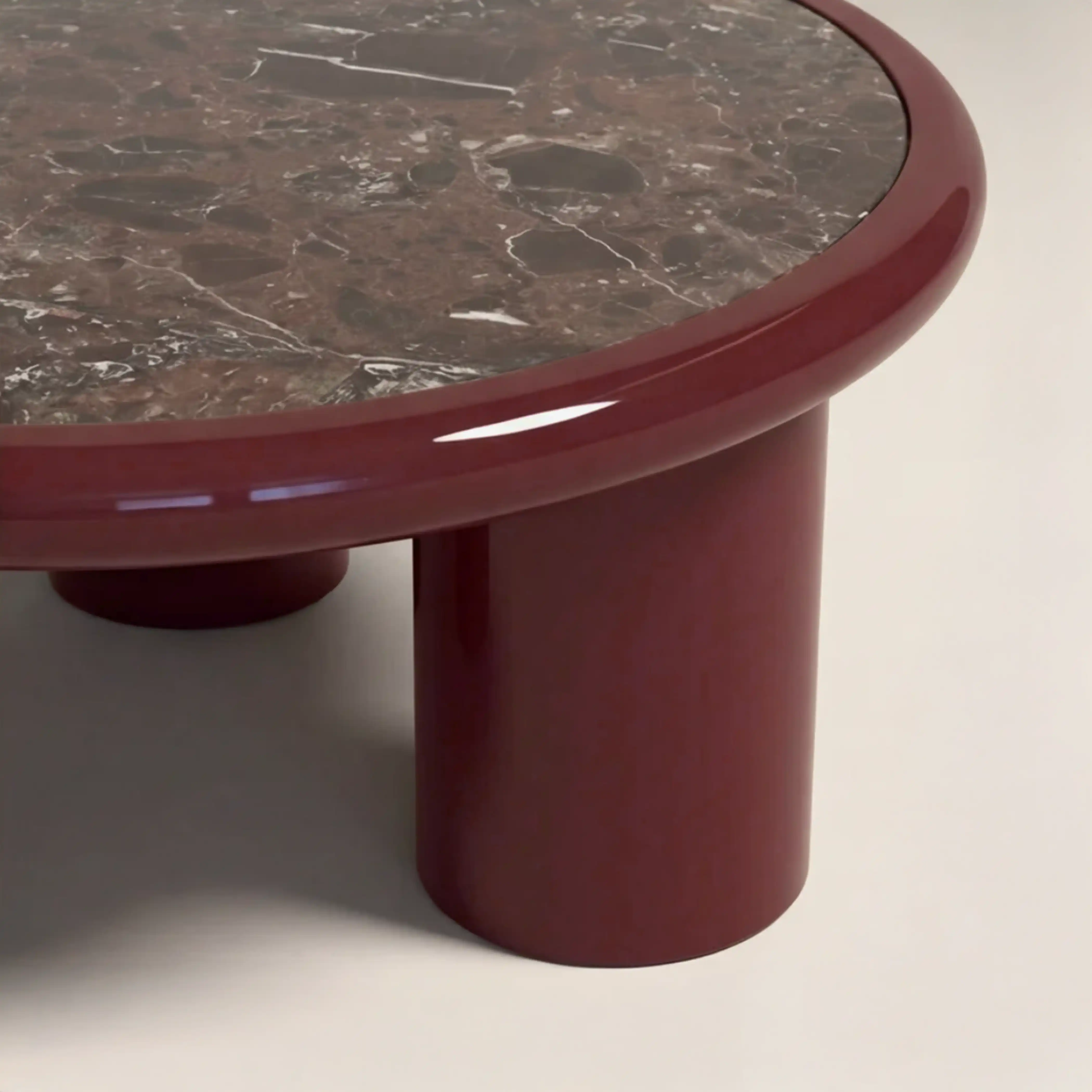 Carson Round Coffee Table | Maroon Red Marble & High Gloss Burgundy - Image 4