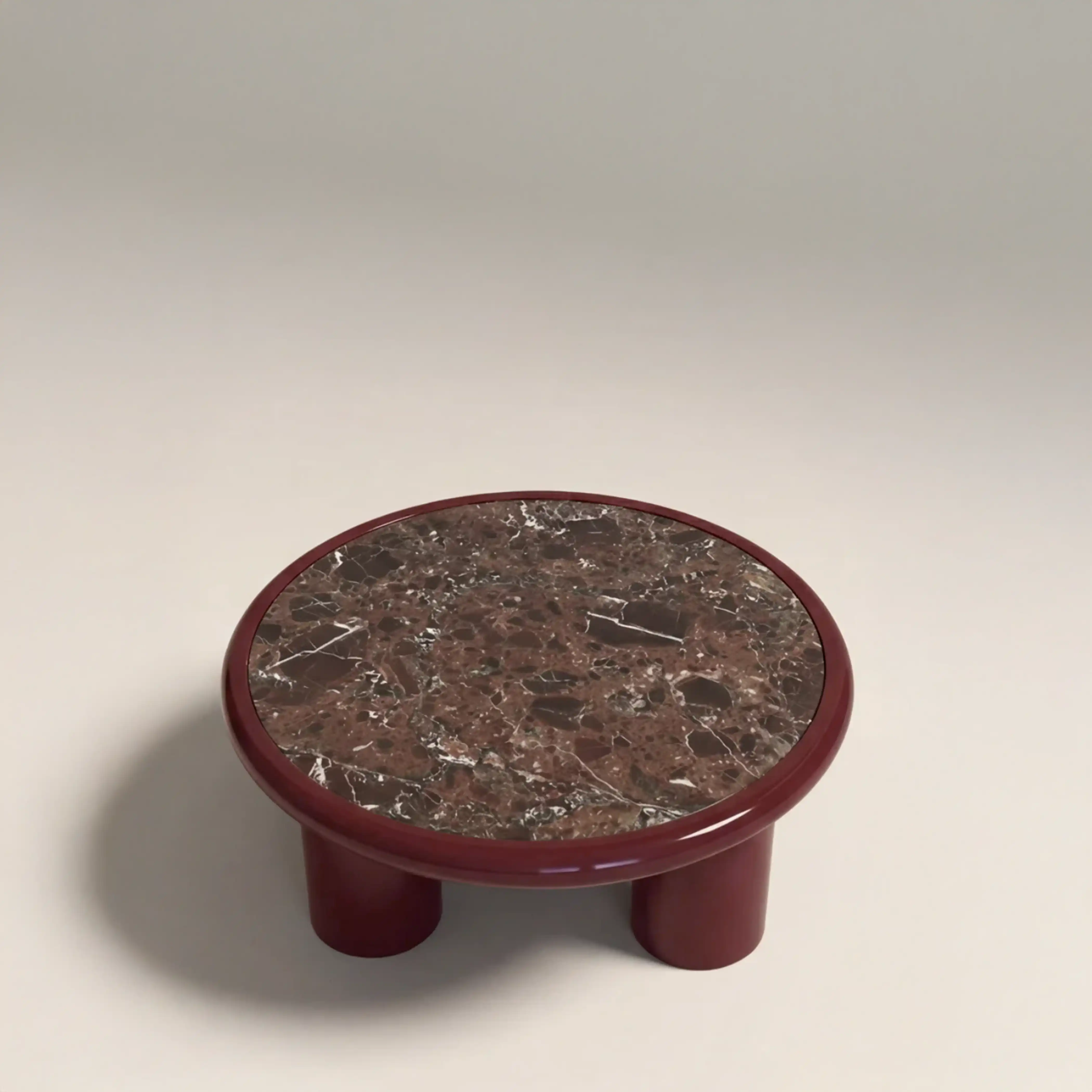 Carson Round Coffee Table | Maroon Red Marble & High Gloss Burgundy - Image 5